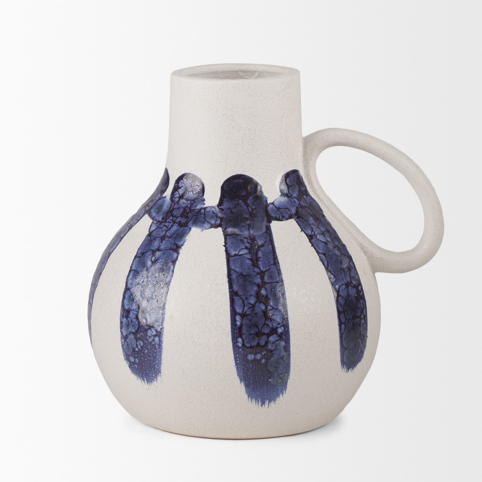 Truett White w/ Blue Stripes Ceramic Jug Vase — product photograph