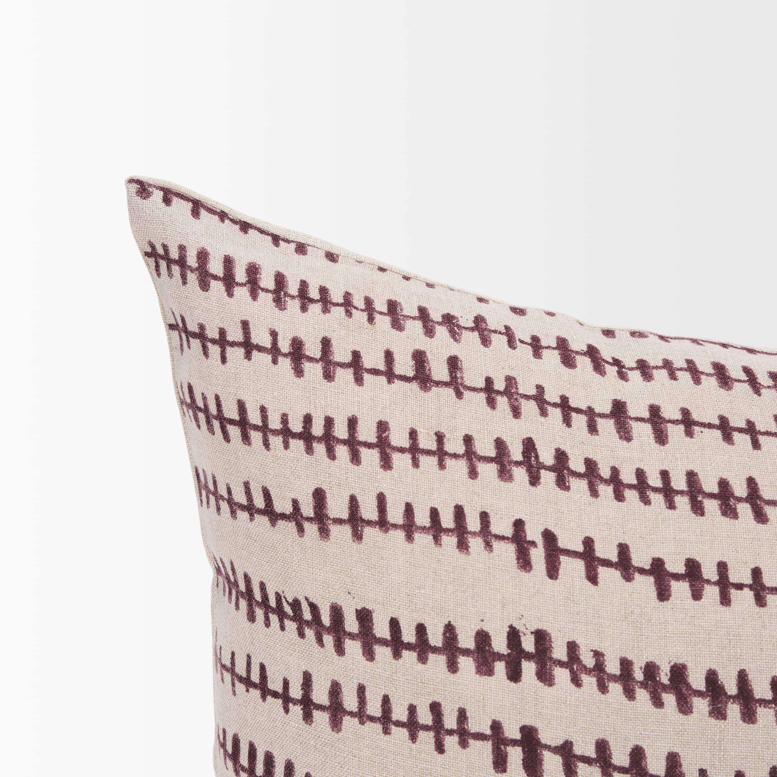 Jenna 14x26 Beige w/Merlot Print Linen Lumbar Decorative Pillow Cover — product photograph