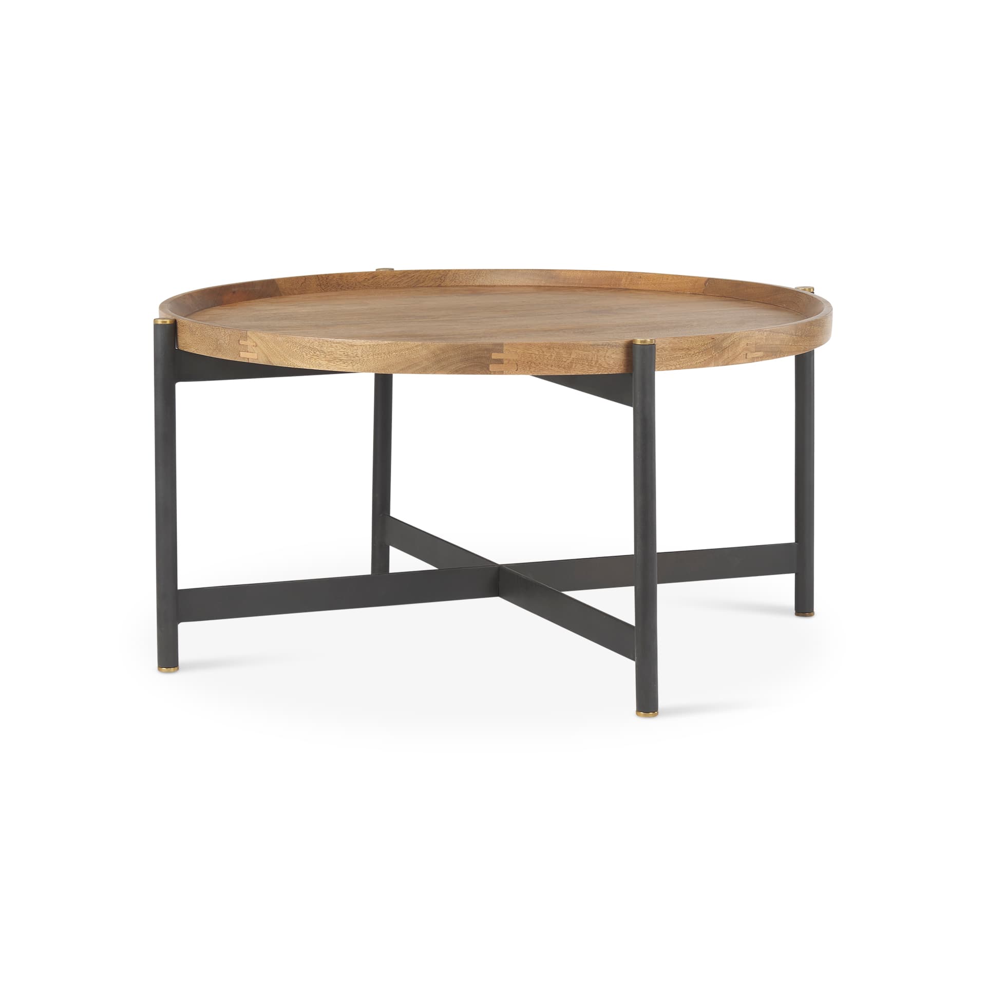 Marquisa 34.25" Round Small Brown Wood w/ Black Metal Coffee Table — product photograph