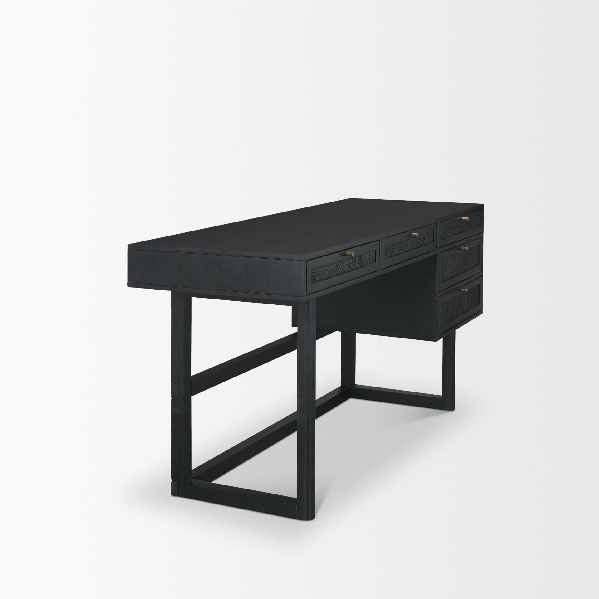 Grier 60" Black Solid Wood W/ Black Cane Office Desk — product photograph