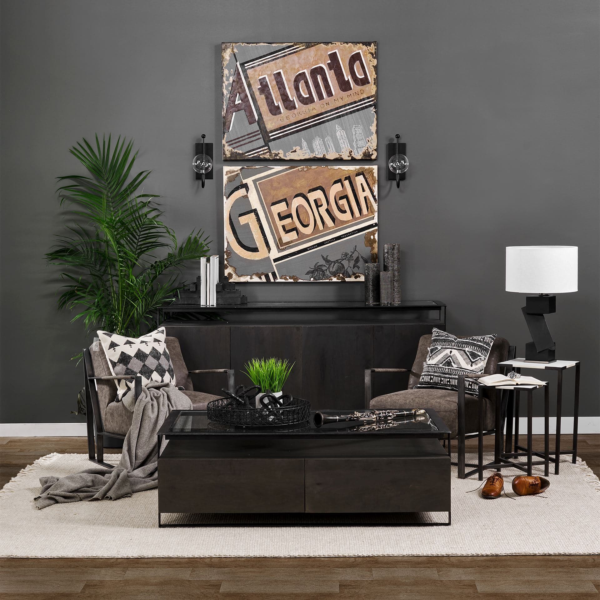 Atlanta by Alarm a Hand Embellished Textured Canvas — in a styled room