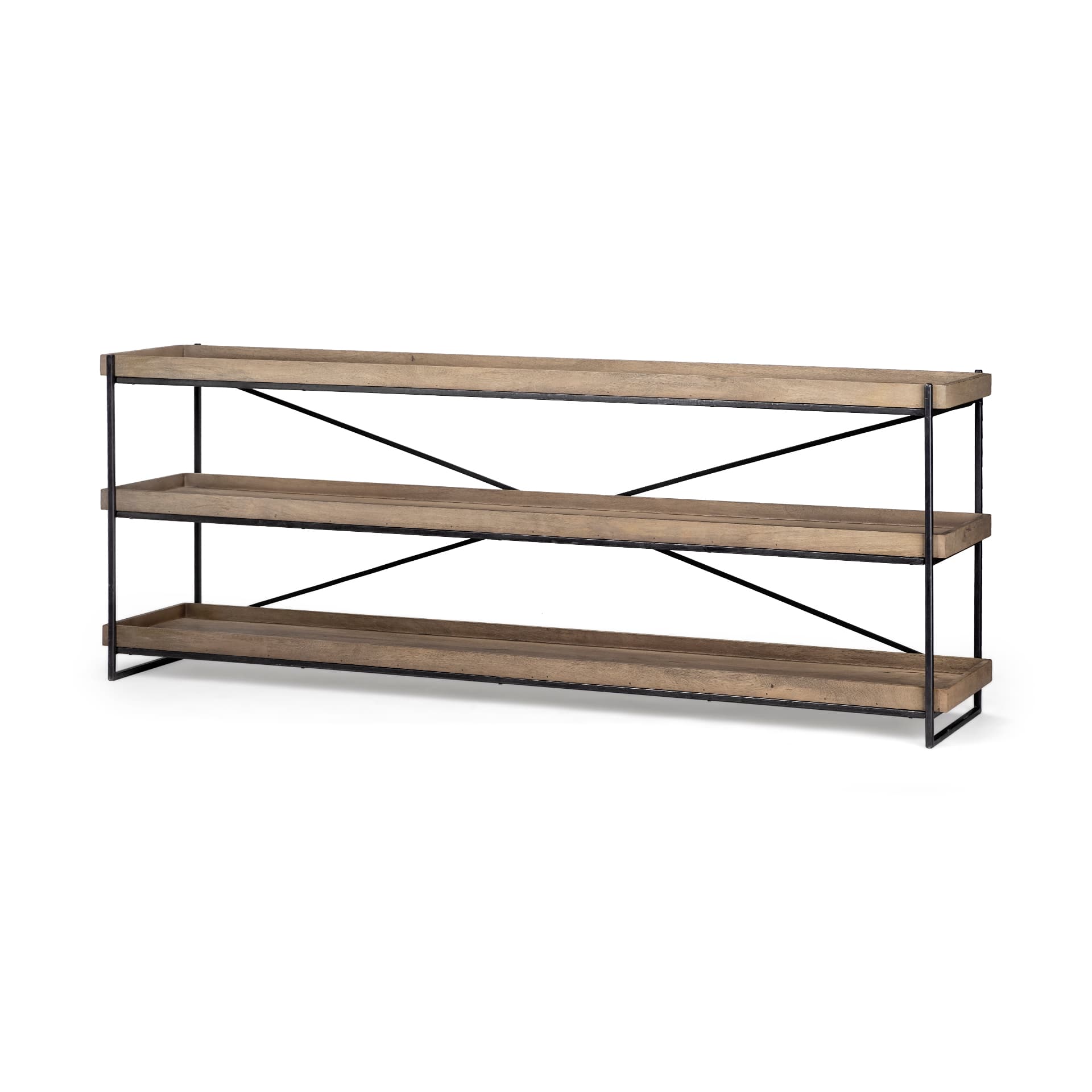 Trey I 80L x 16W Brown Wood and Black Iron Console Table — product photograph