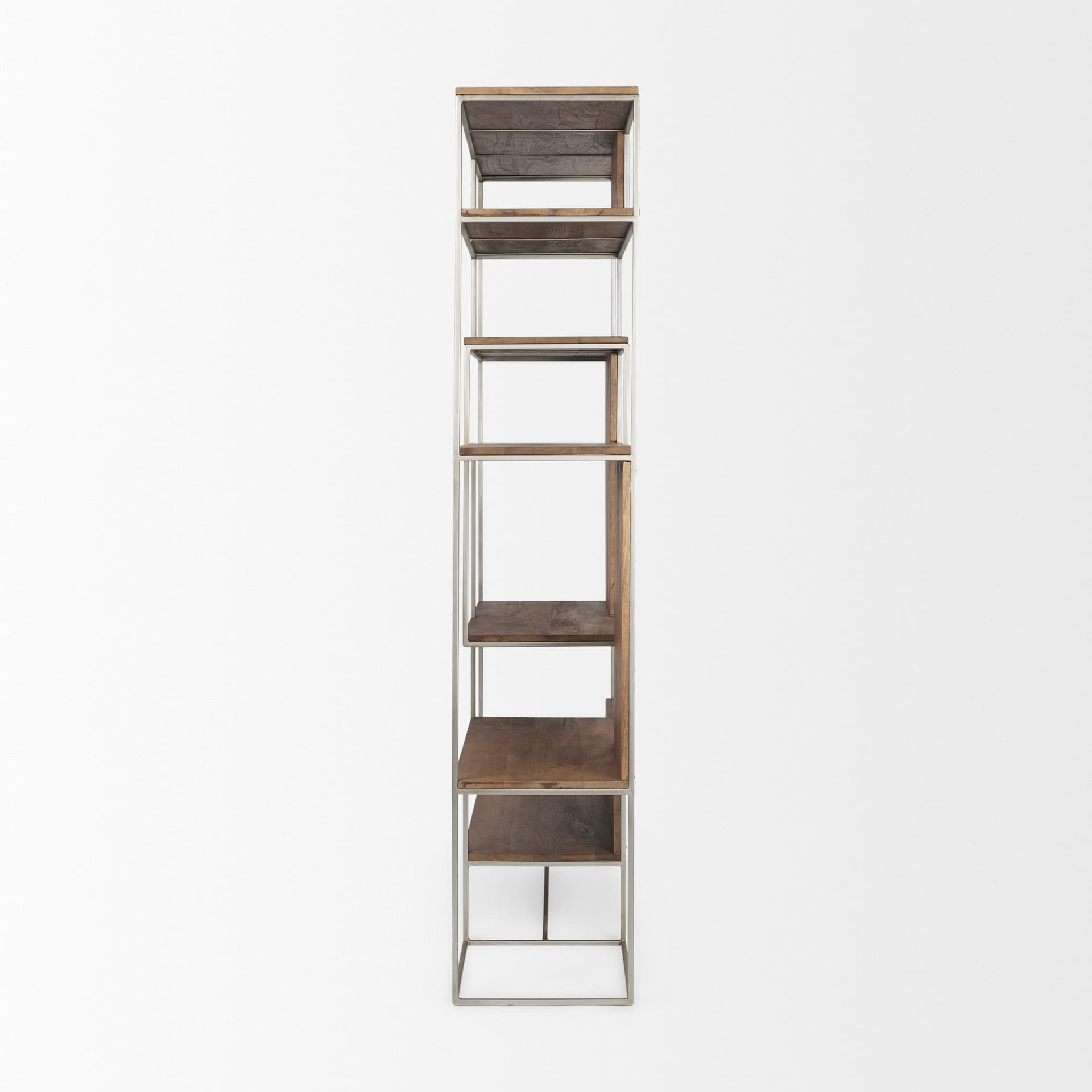 Morris III 47.25 X 15 X 75.5 Brown Wood and Silver Metal Frame 6 Shelf Shelving Unit — product photograph
