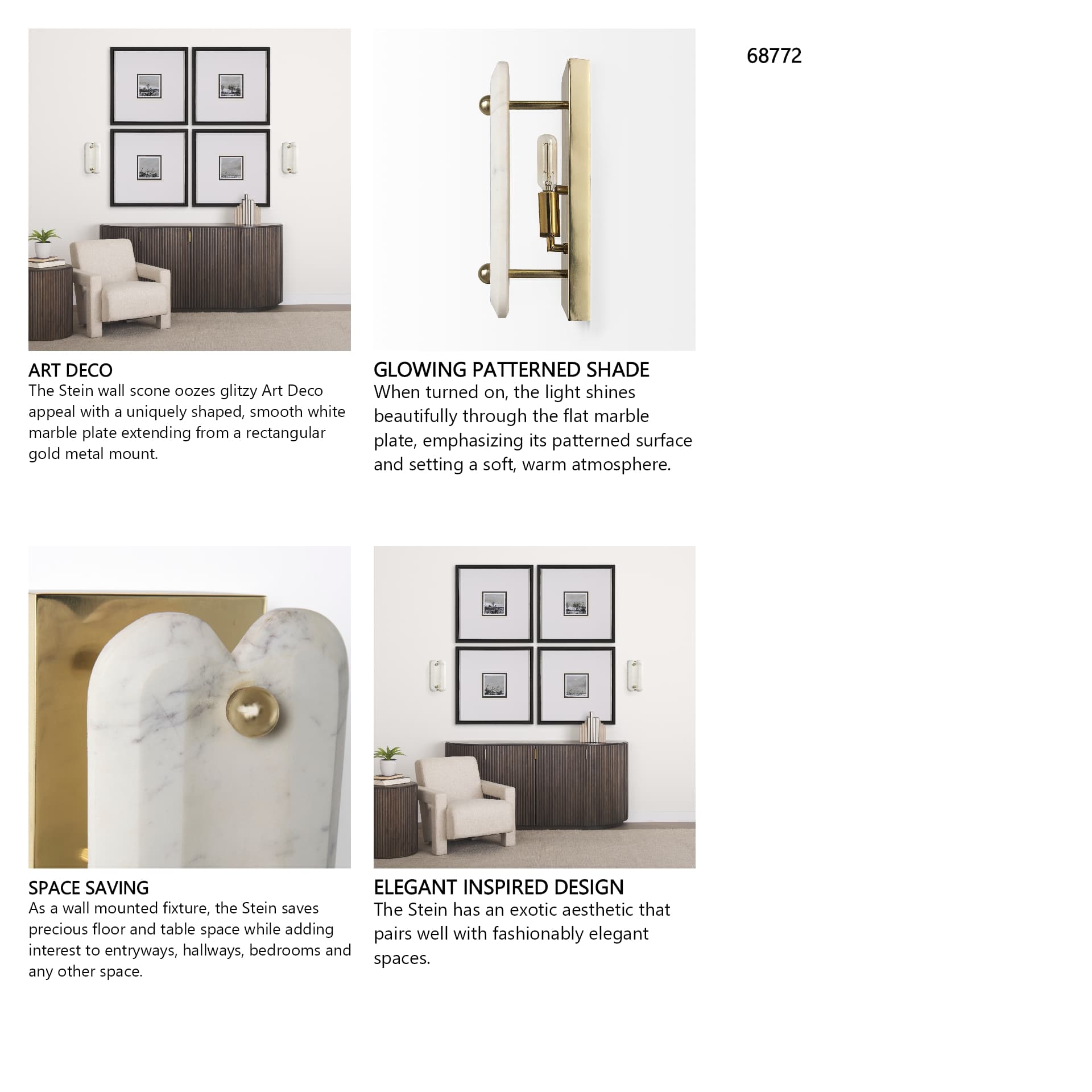 Stein 5L x 6W Gold W/ White Marble Shade Wall Sconce — in a styled room