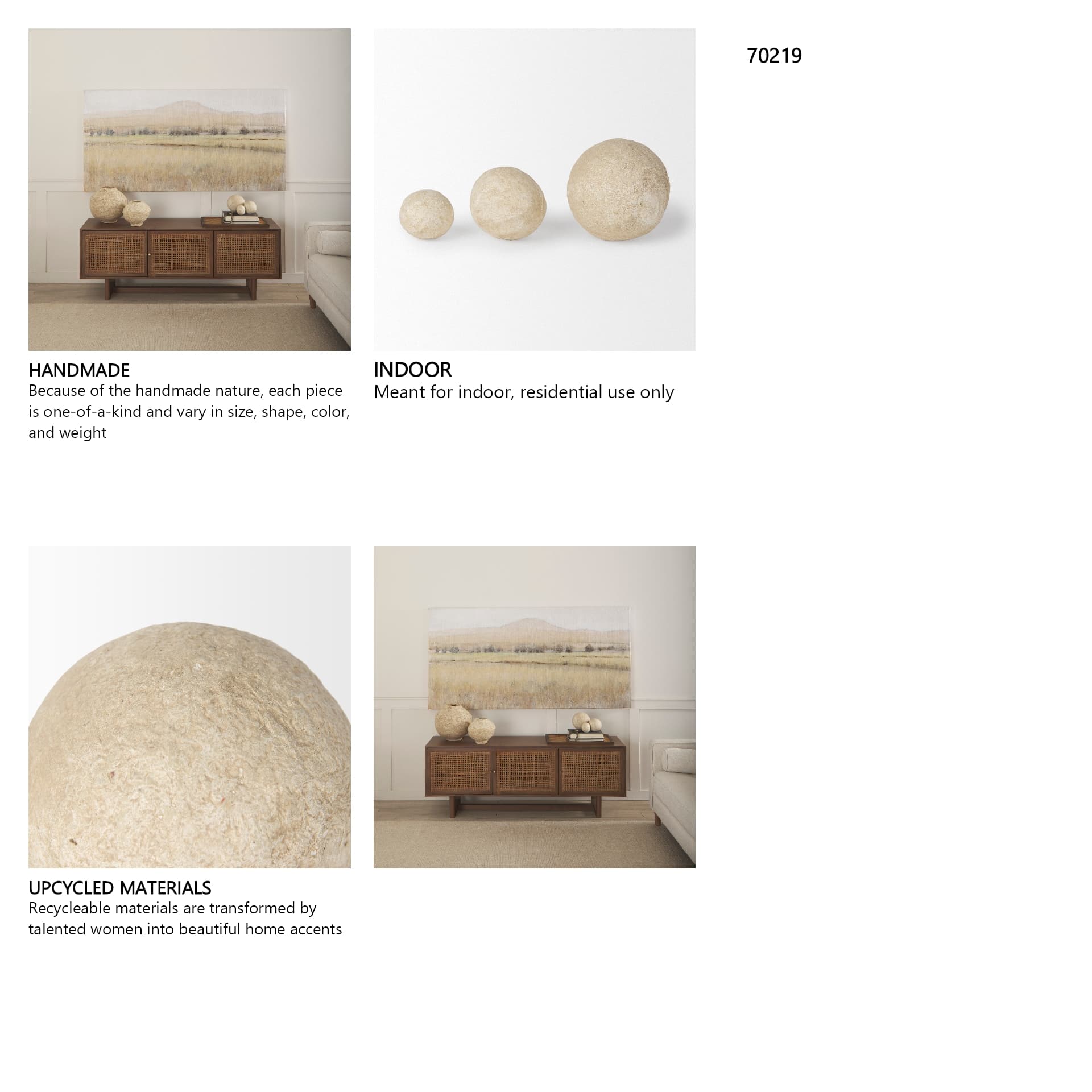 Sunita Set of 3 Beige Paper Mache Orbs — in a styled room
