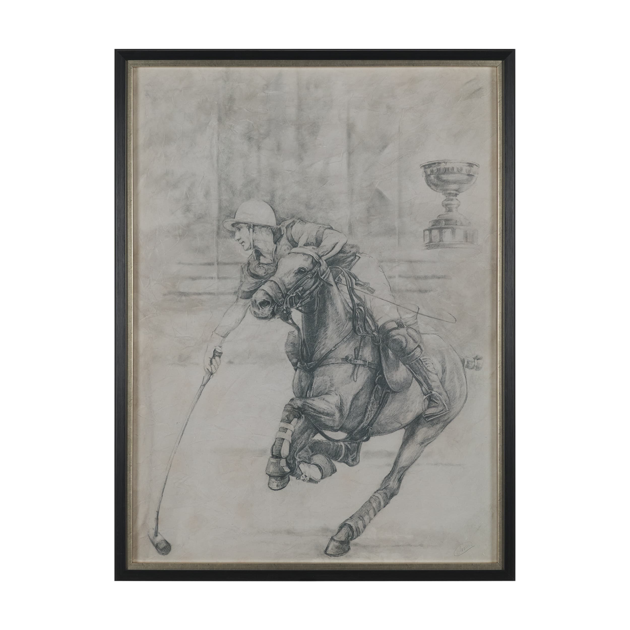 Polo Player II by Mercana Studio a Hand Embellished Textured Framed Art Print Matted under Glass — product photograph