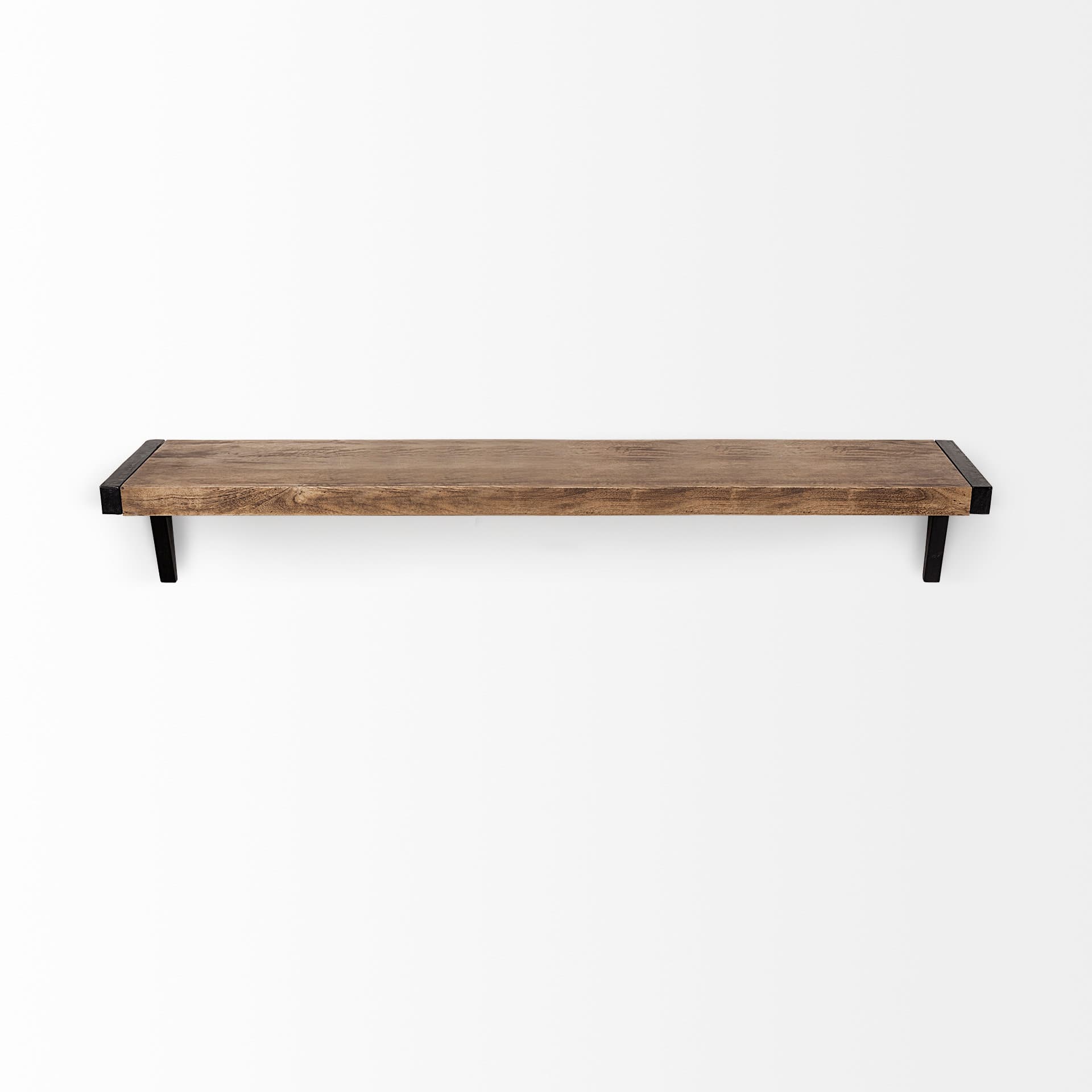Dion I 58.0L x 11.0W x 11.0H Brown Wood W/Black Metal Wall Shelf — product photograph