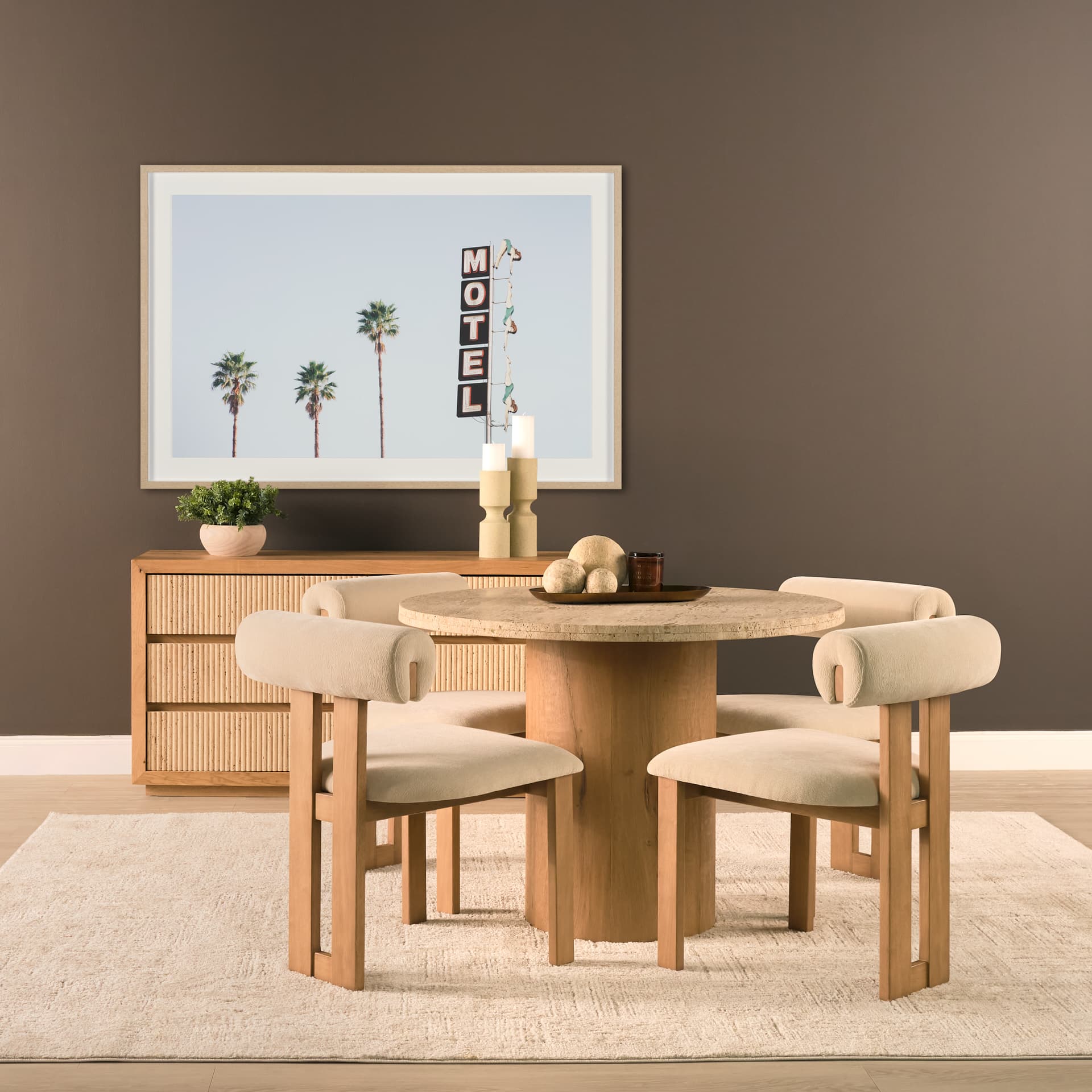 Siena 42" Round Pedestal Dining Table | Travertine | Seats 4 — product photograph