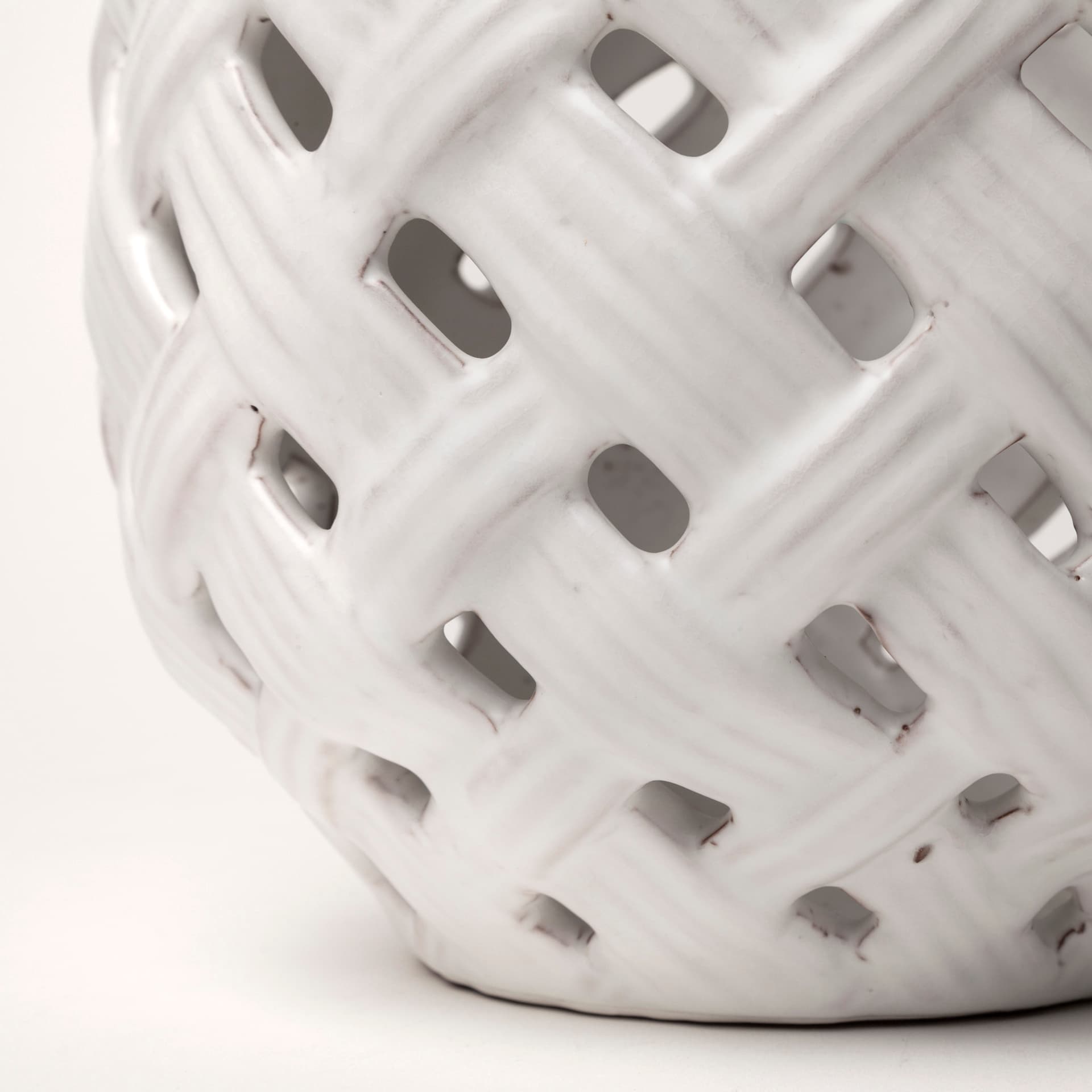 Forillon I Short White Glazed Lattice Pattern Vase — product photograph