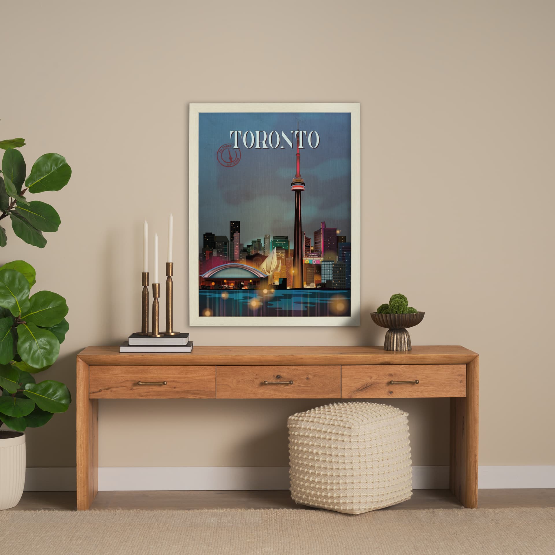Toronto Go Canada (L) by Mercana Studio a Hand Embellished Decograph Framed Art Print — in a styled room