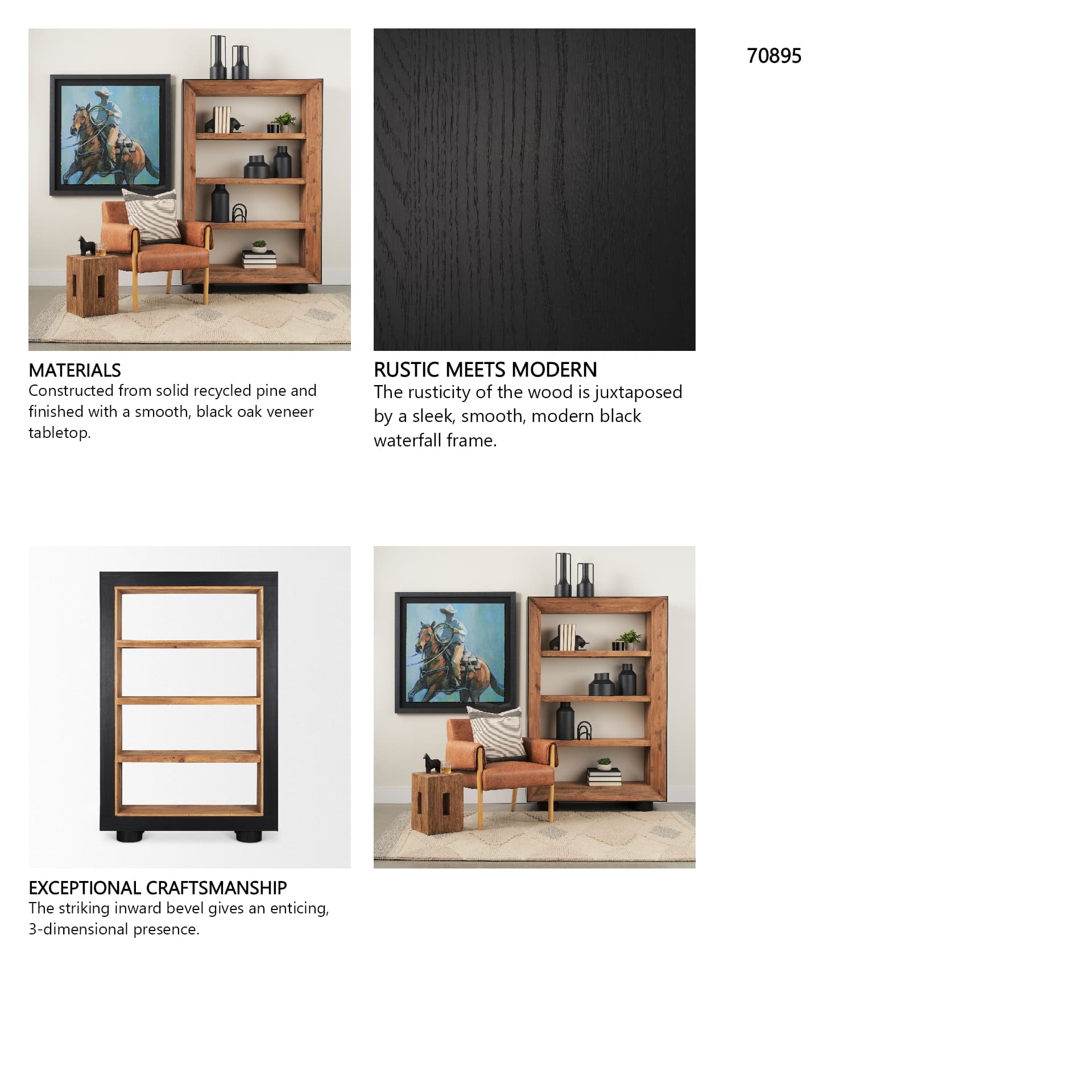 Tabor Natural Wood w/ Black Oak Frame Bookcase — in a styled room