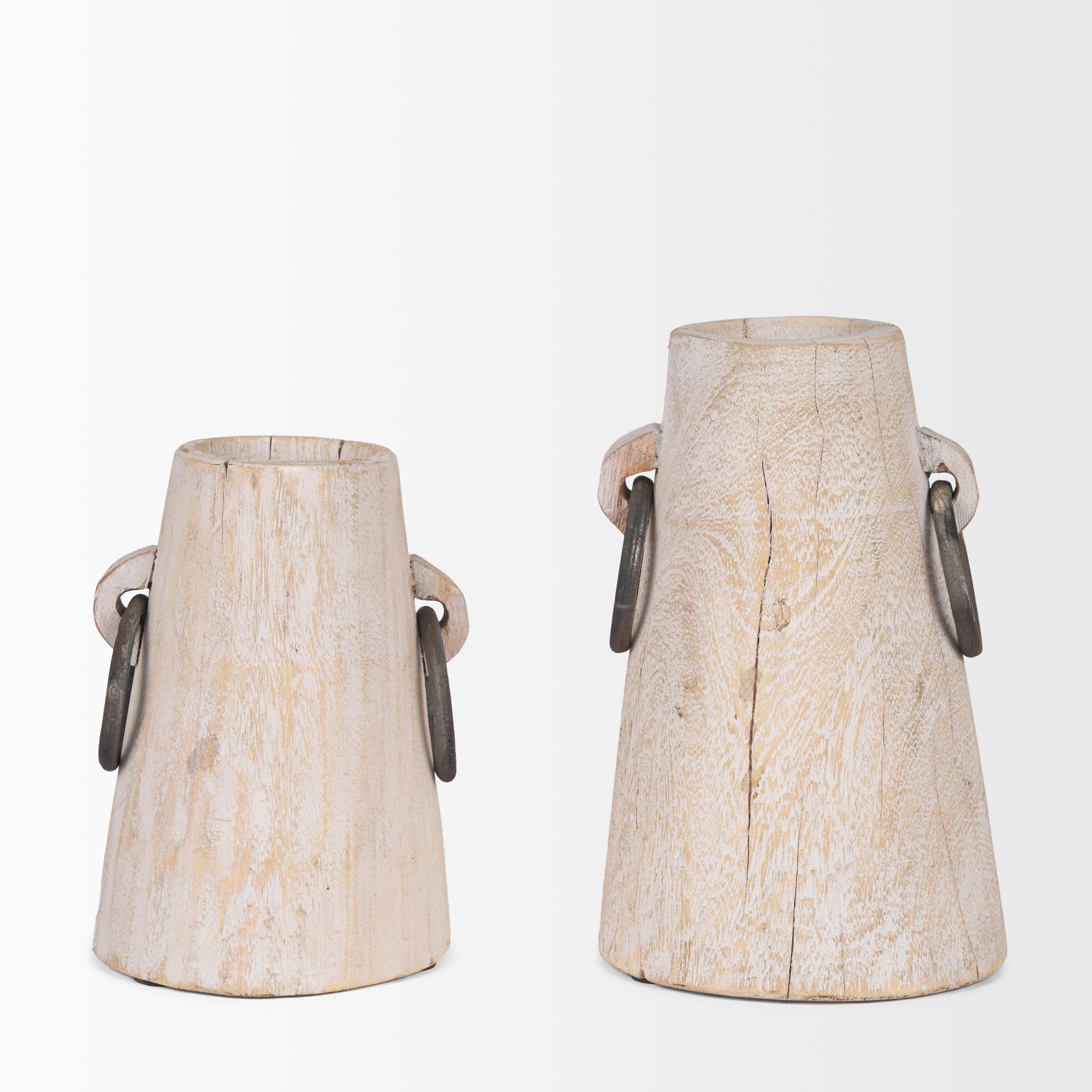 Monique Small Light Brown w/ Handles Wood Pot — product photograph
