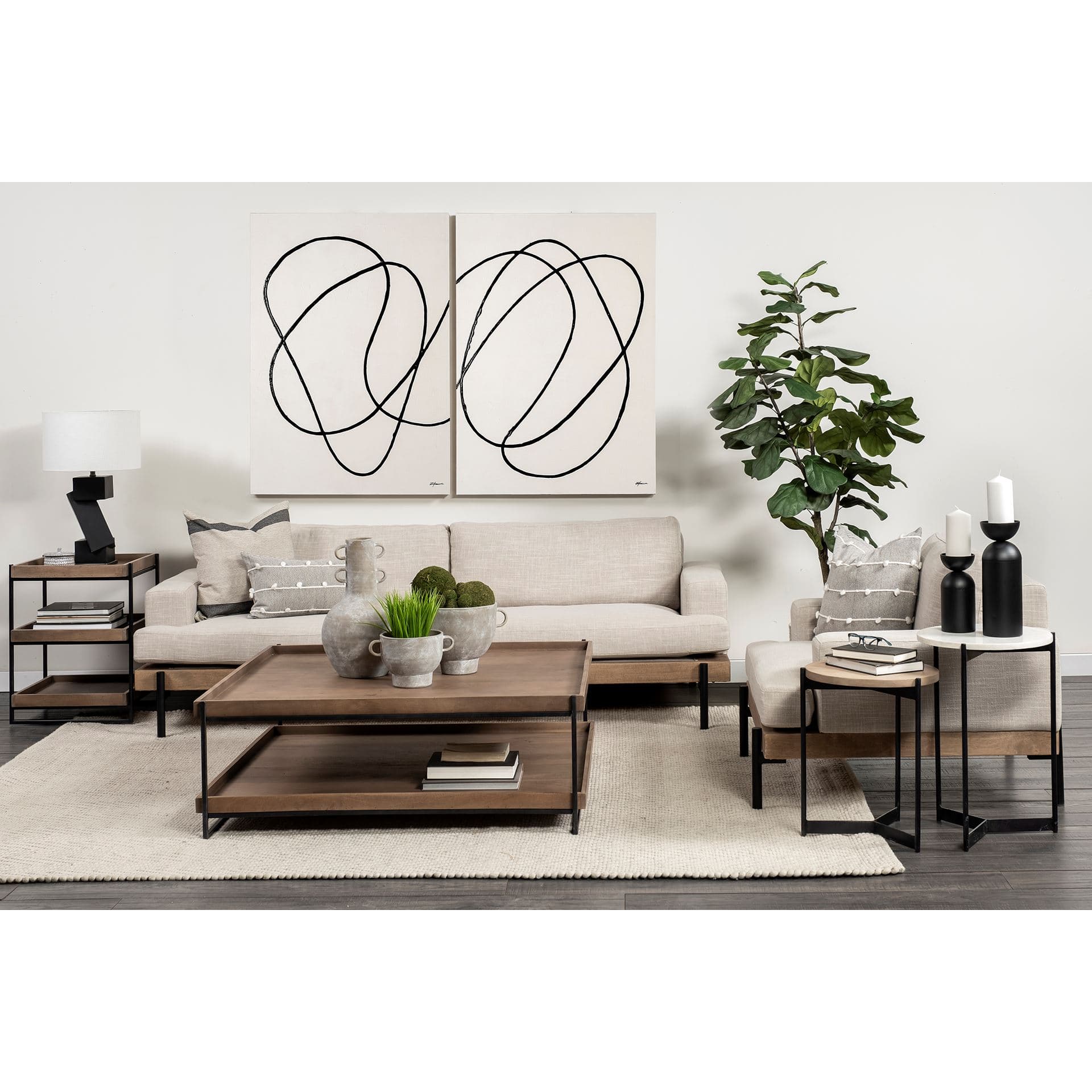 Colburne I Beige Fabric W/ Wood and Iron Frame Accent Chair — in a styled room