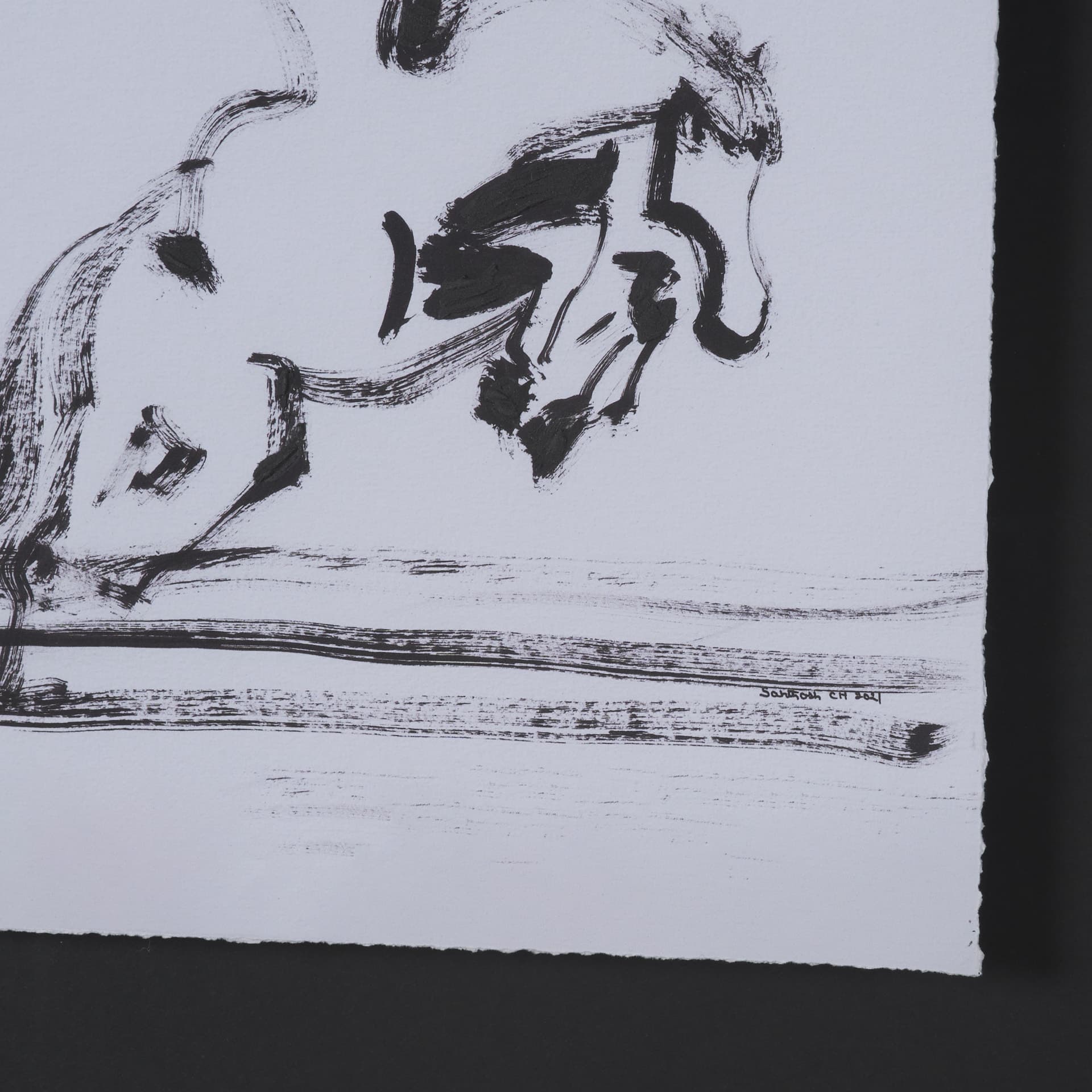 Galloping Gracefully by Santhosh ch Hand-Embellished Framed Artwork Matted under Glass — product photograph