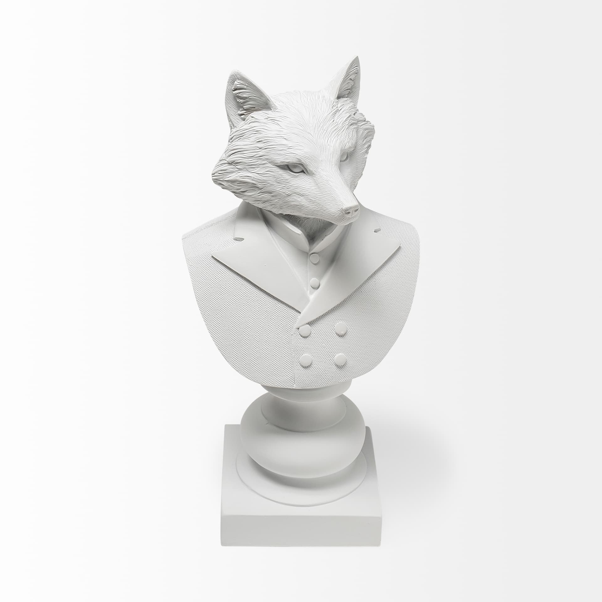 Murray 13H White Painted Resin Fox in a Suit Bust — product photograph