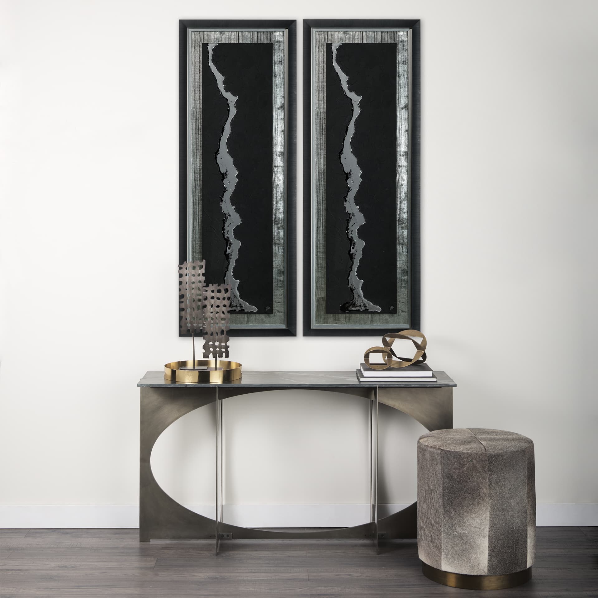 Silver River by Barbara Fleming a Hand Embelished Textured Framed Art Print Matted under Glass — in a styled room