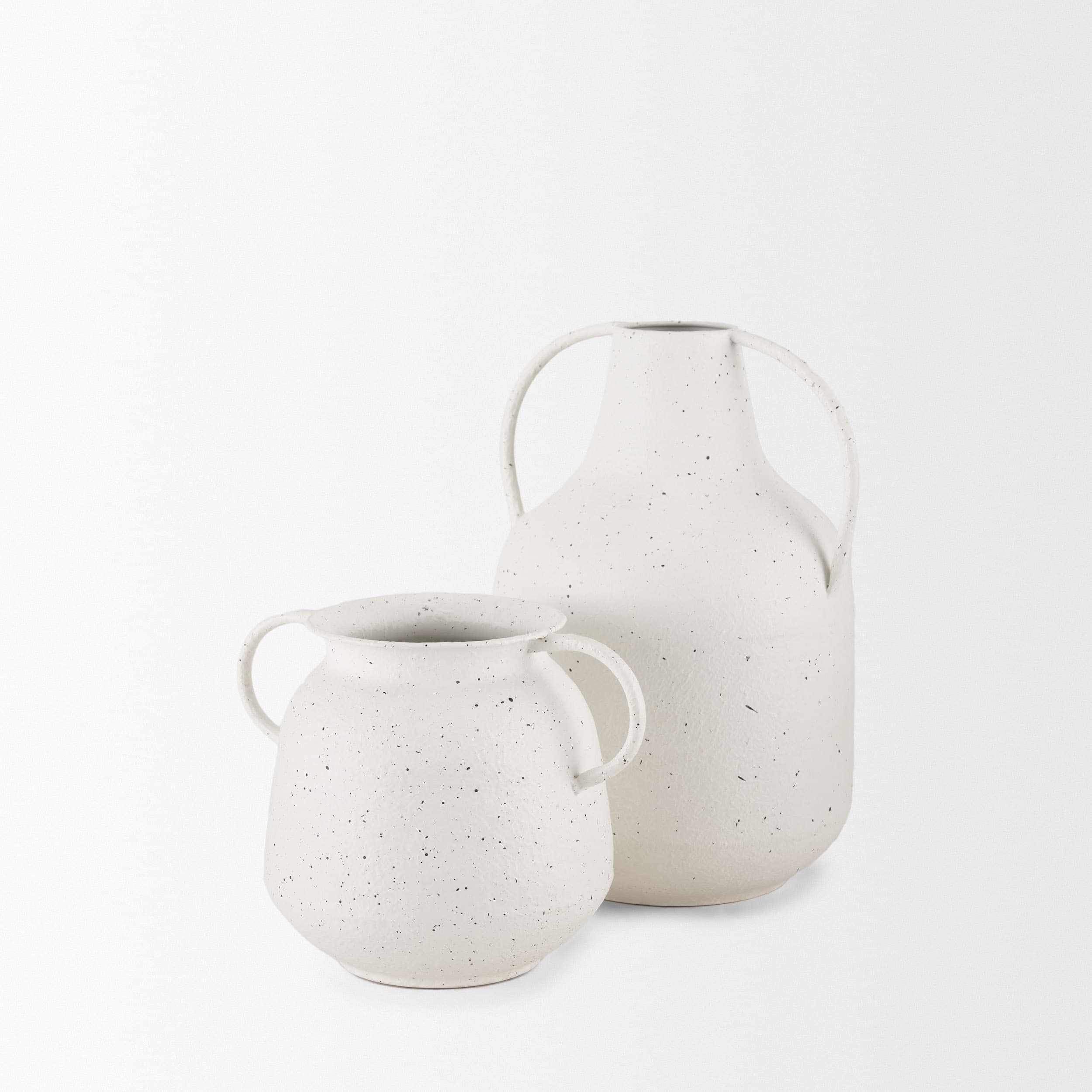 Treva Tall White w/ Black Speckles Metal Vase — product photograph