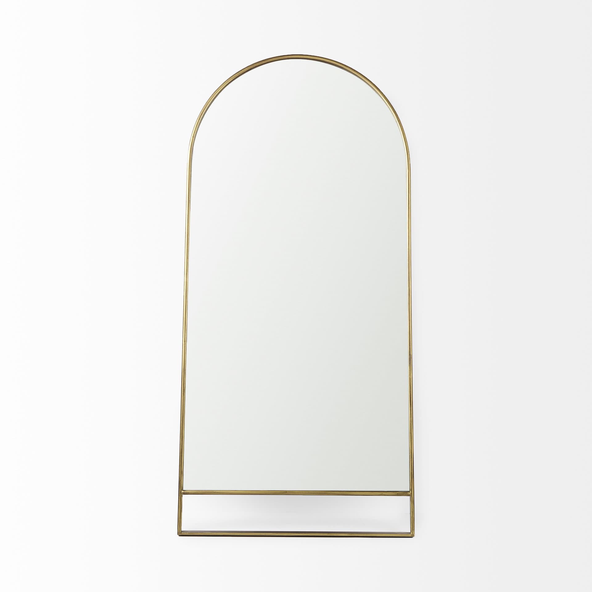 Sadie 36.0L x 2.0W x 76.0H Antique Gold Metal Rounded Arch Floor Mirror — product photograph