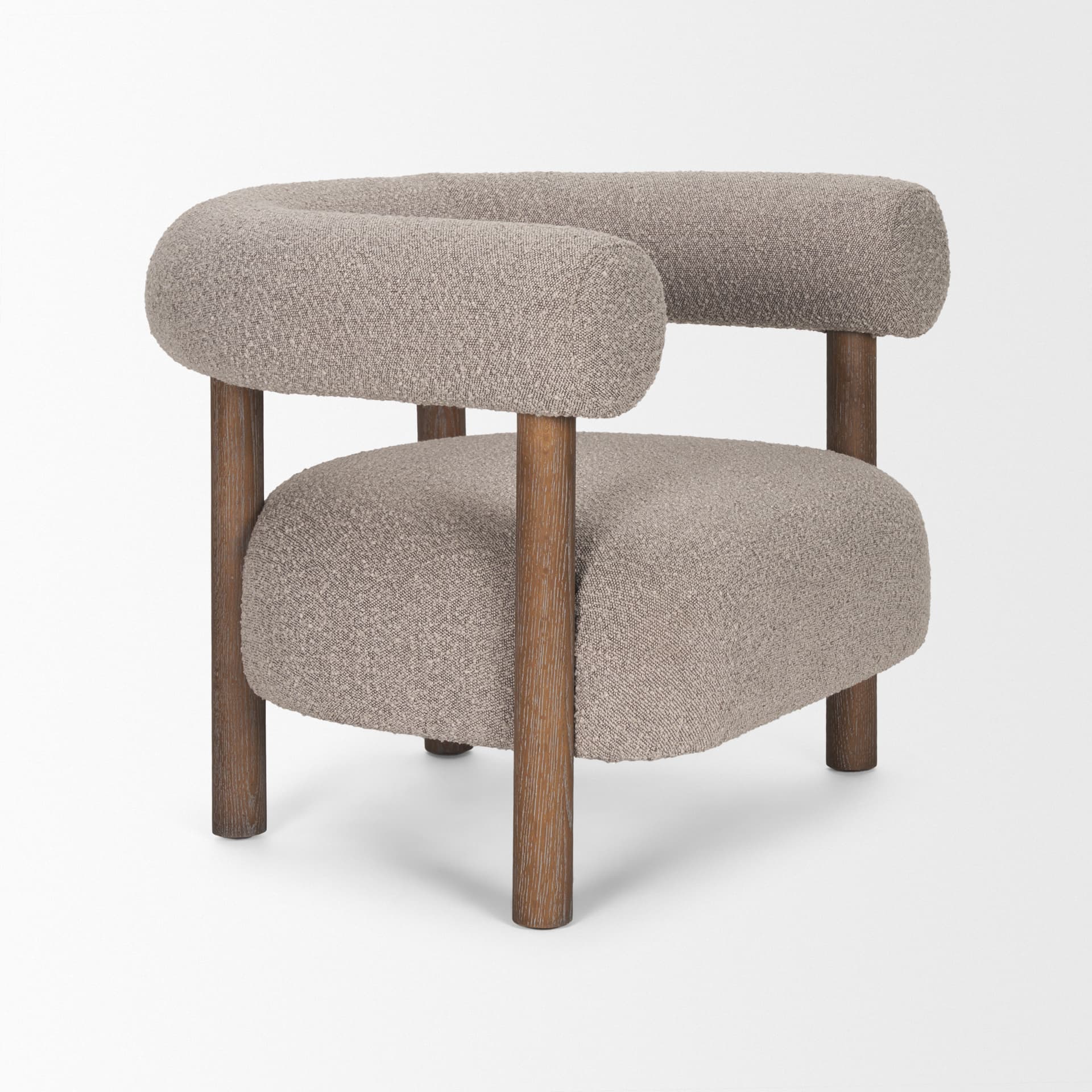 Gianna Open Back Medium Brown Wood w/ Taupe Boucle Fabric Accent Chair — product photograph