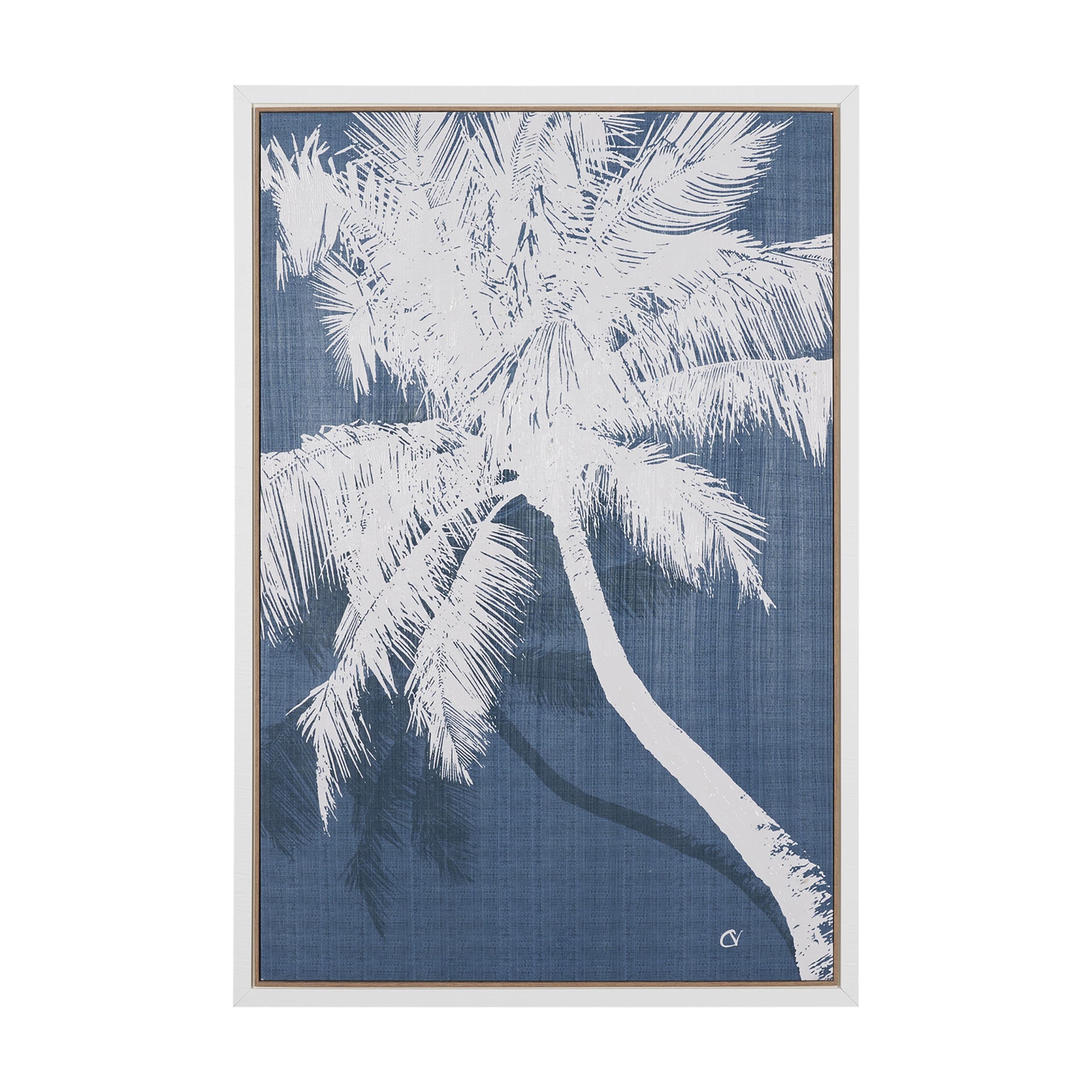 Palm Shadow I (Blue) by Mercana Studio Hand-Embellished Textured Framed Canvas Artwork — product photograph
