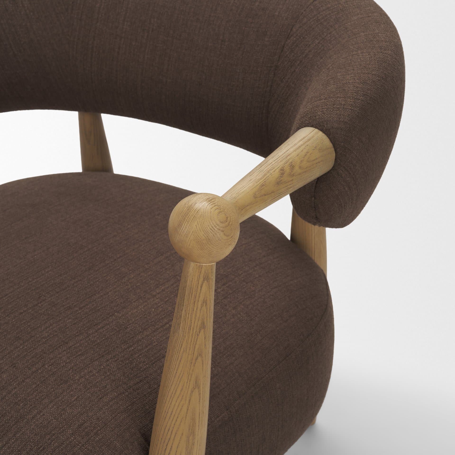 Lewis Mocha Fabric w/ Brown Wood Open Back Accent Chair — product photograph