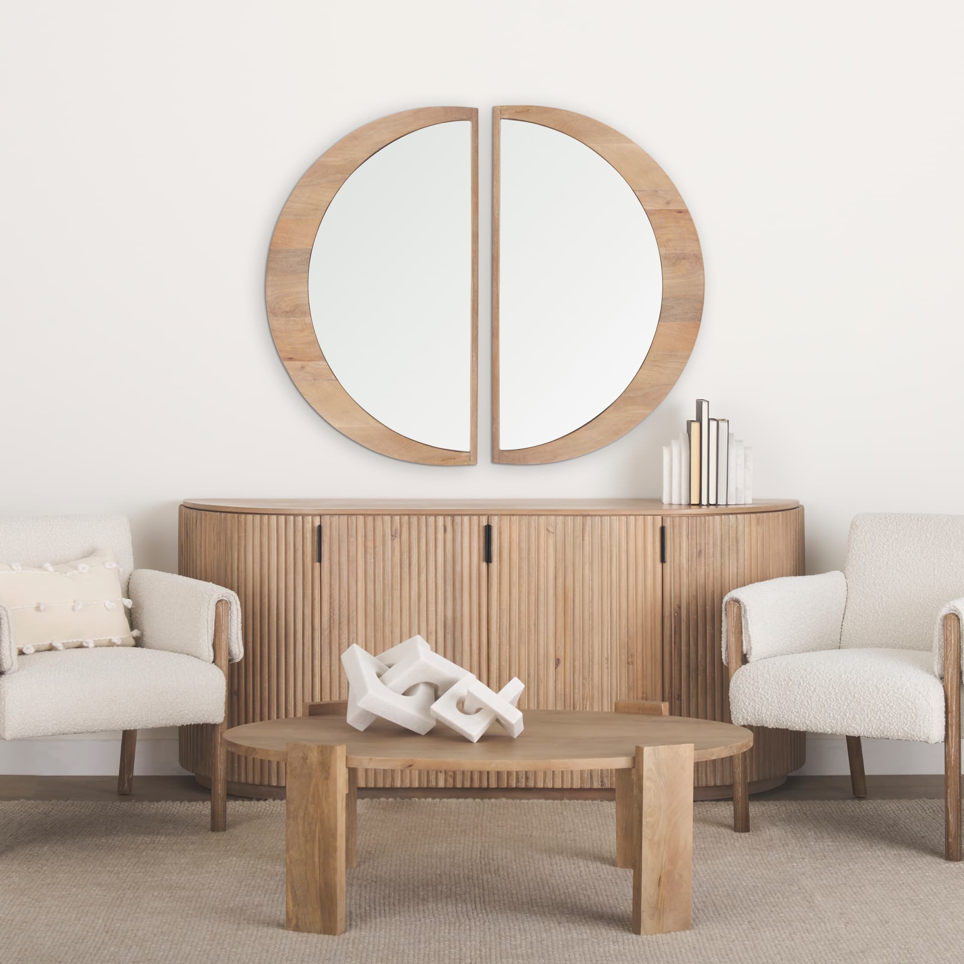 Celeste Light Brown Wood Large Mirror — in a styled room