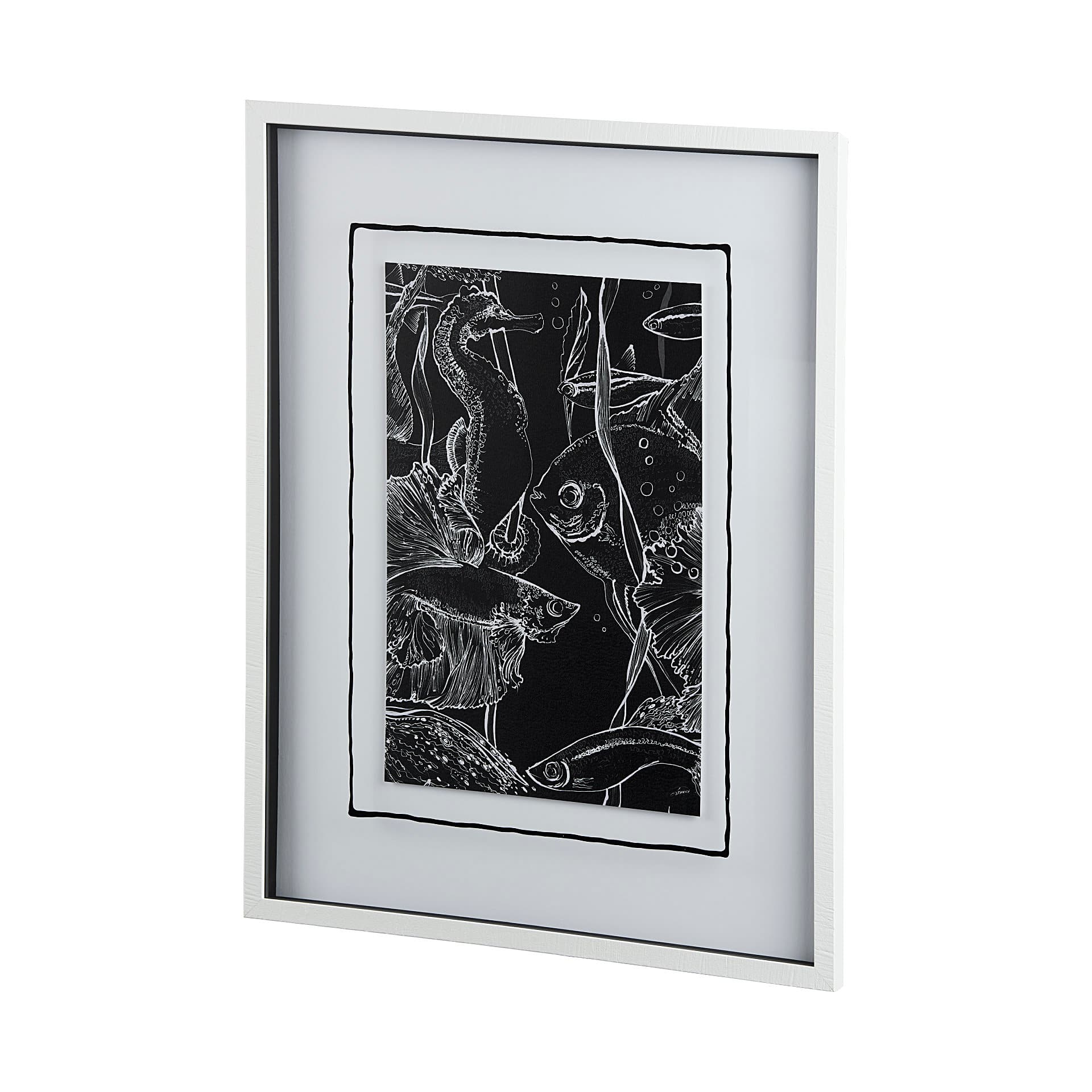 Fish Black by Mercana Studio a Hand Embellished Textured Framed Art Print Matted under Glass — product photograph