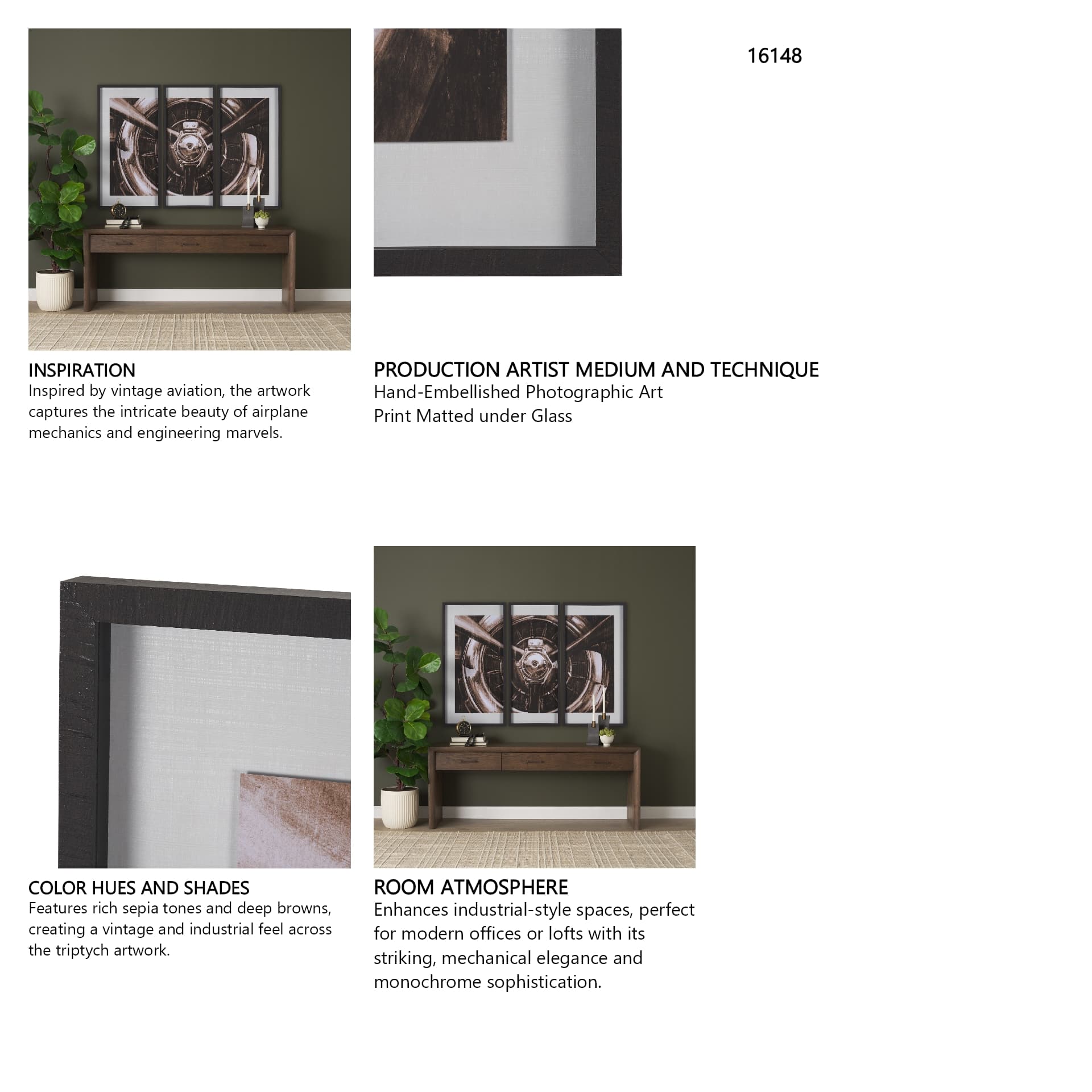 Vintage Propeller (Sepia) (Set of 3) by Ethan Harper Framed Artwork Matted under Glass — in a styled room