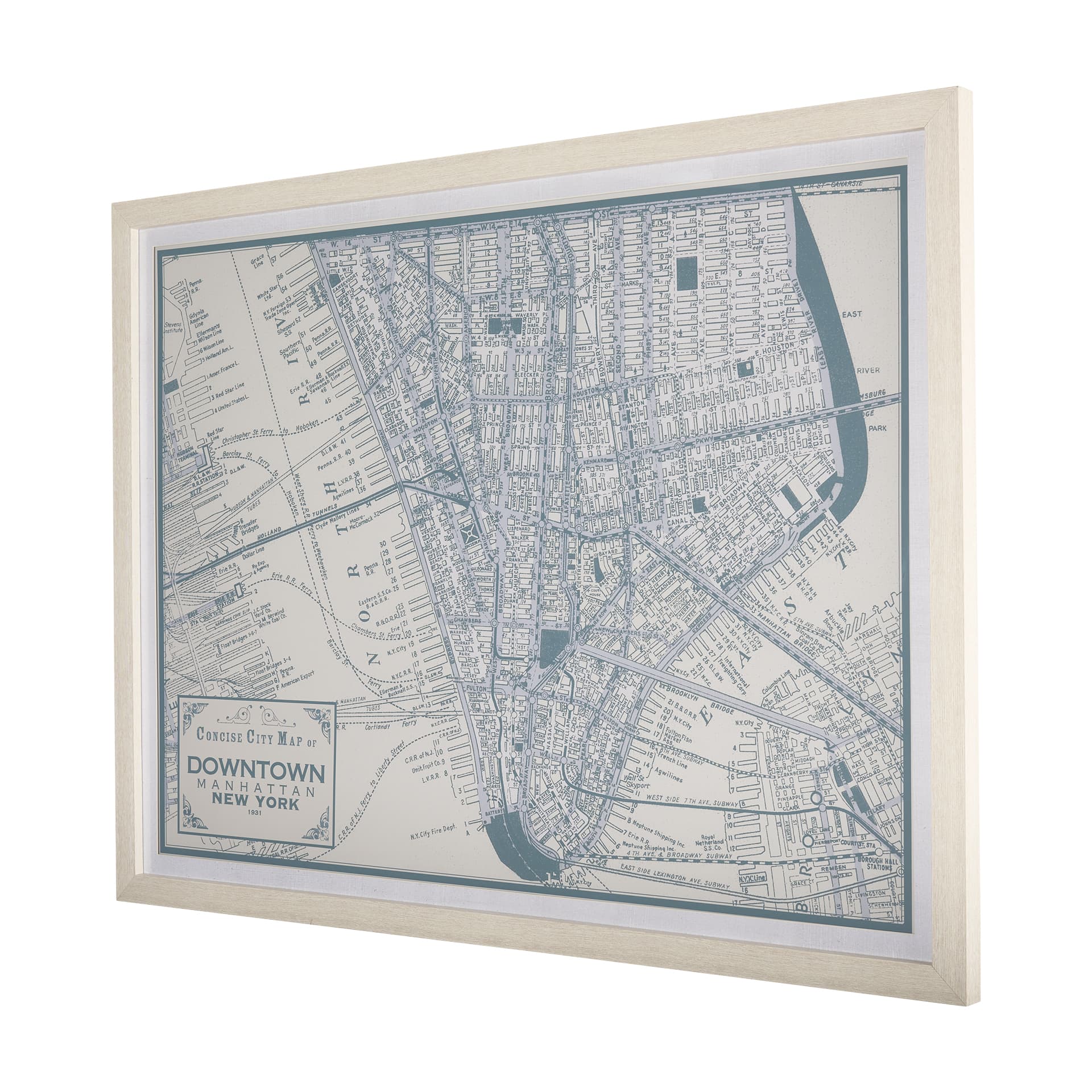 Manhattan Map II by Mercana Studio a Hand Embellished Textured Framed Art Print Matted under Glass — product photograph