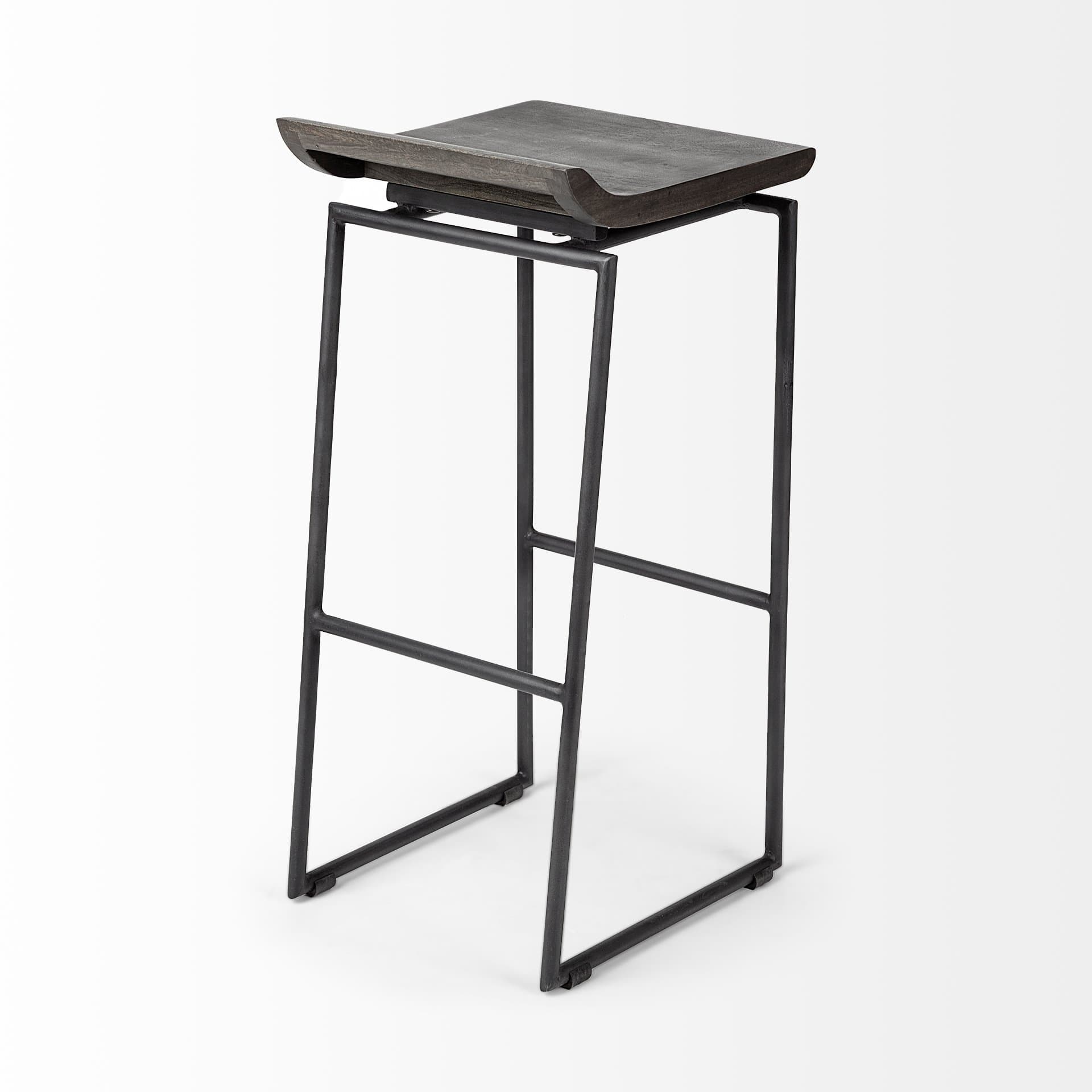 Givens Low Back 32in Seat Bar Stool | Black Wood w/ Black Metal — product photograph