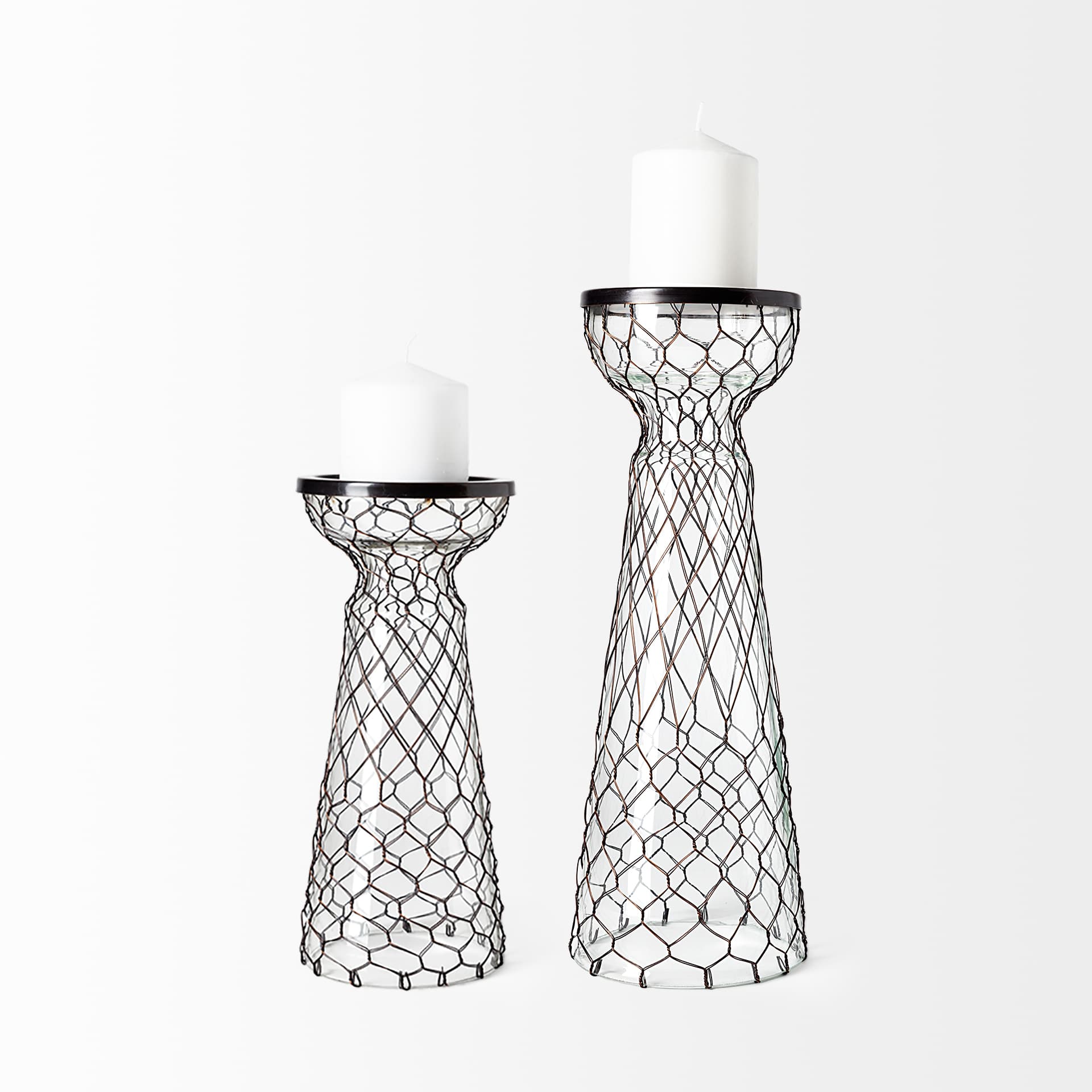 Shandra I Small Glass w/Metal Wire Snakeskin Pattern Table Candle Holder — product photograph
