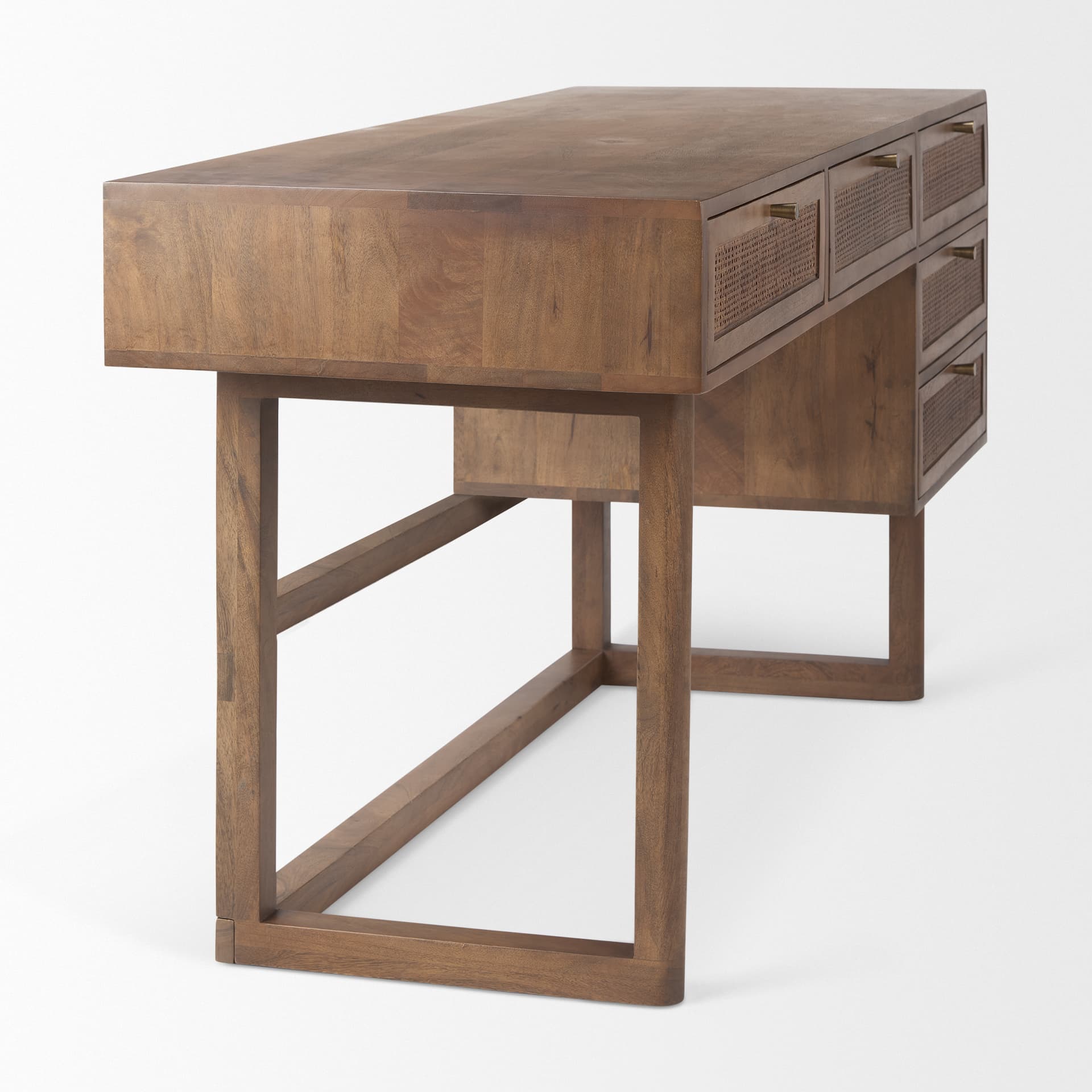 Grier 60" Medium Brown Solid Wood W/ Cane Office Desk — product photograph