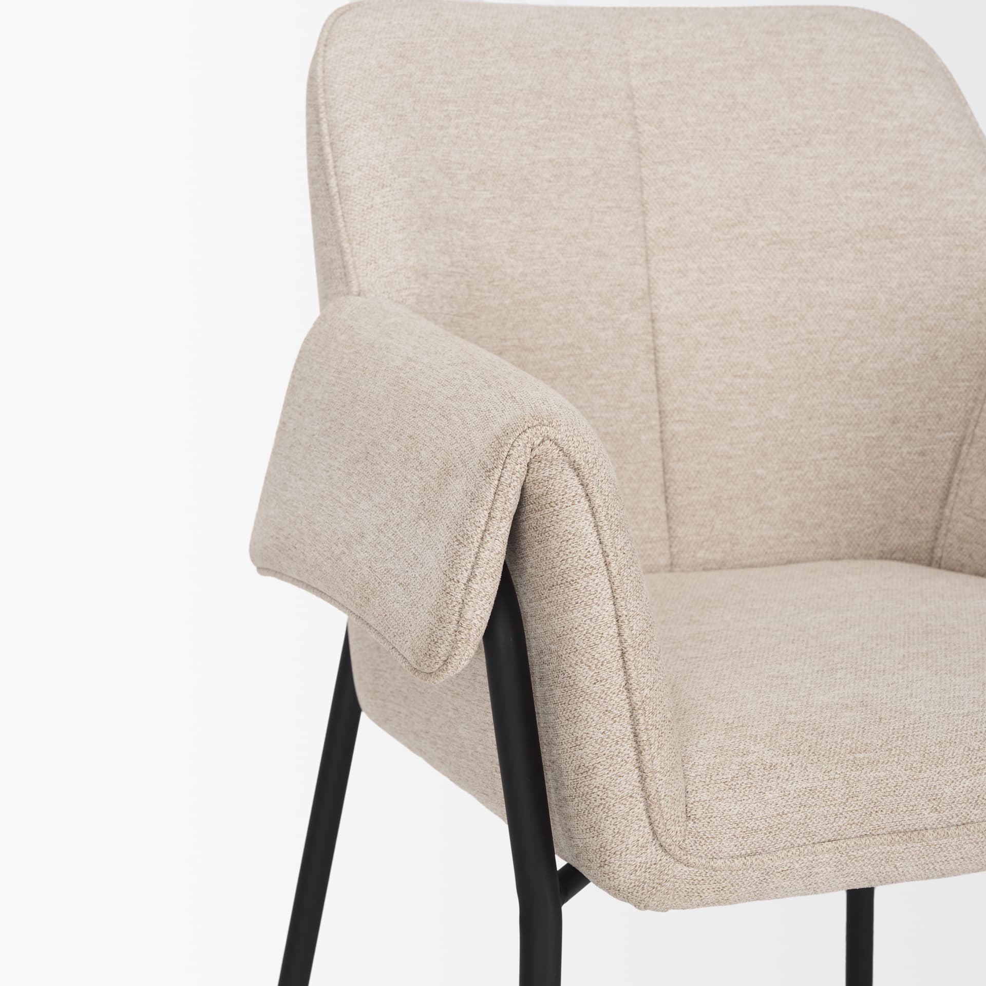 Brently Curved Back Dining Arm Chair | Oatmeal Fabric w/ Metal — product photograph