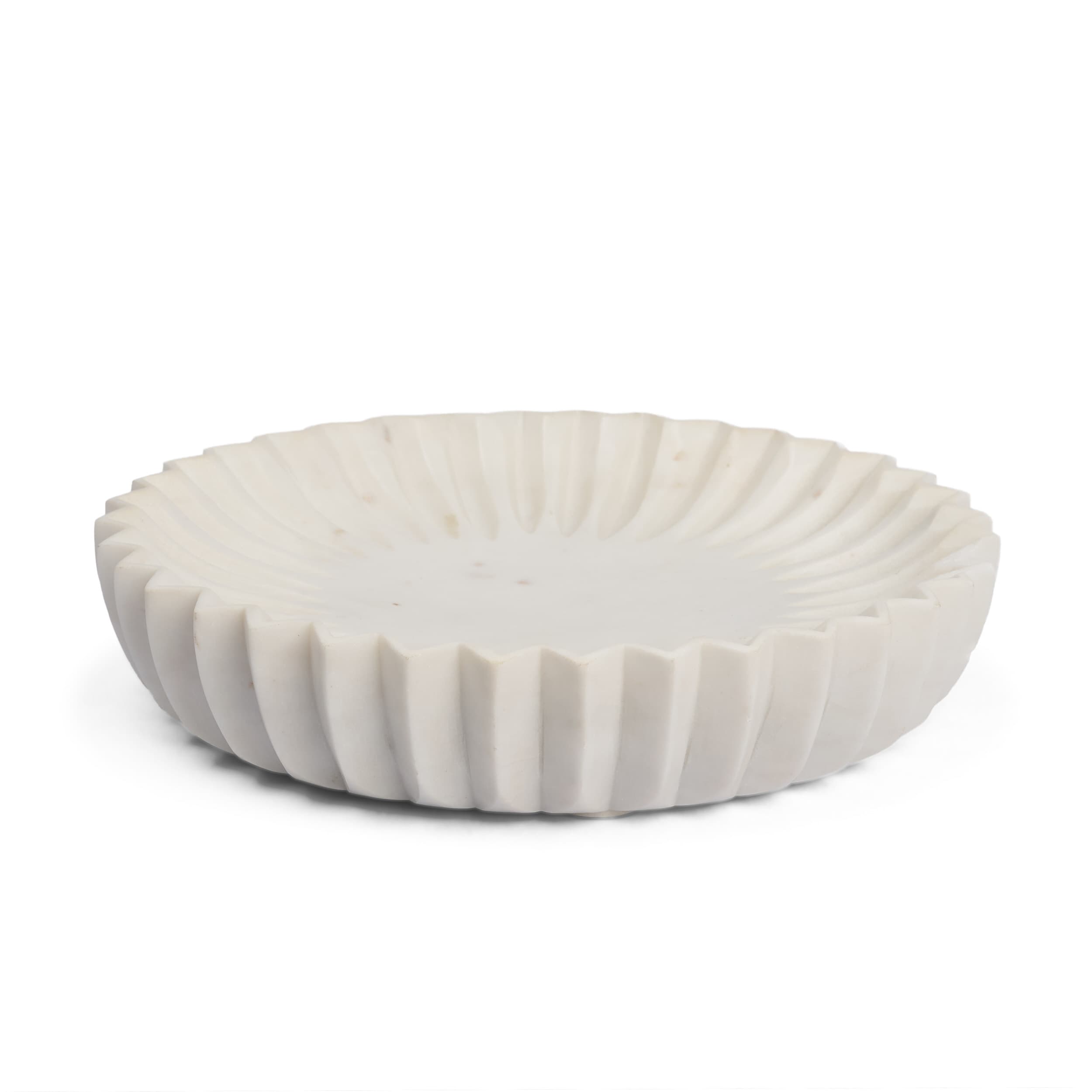 Fiora Round White Marble Scalloped Decorative Bowl — product photograph