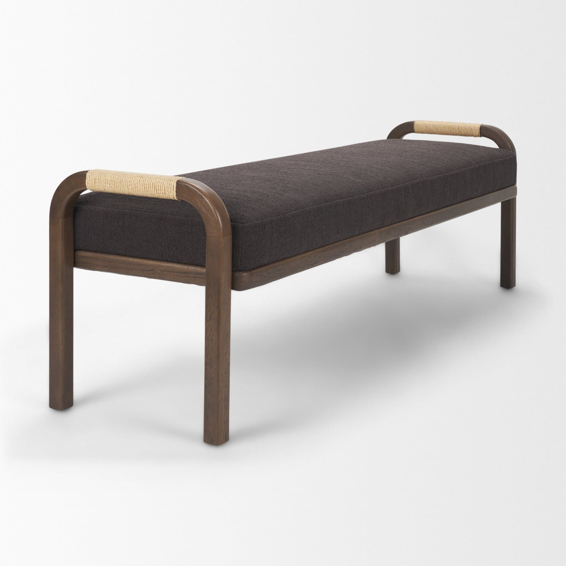 Freya Upholstered Bench | Charcoal Fabric | Brown Wood Frame — product photograph