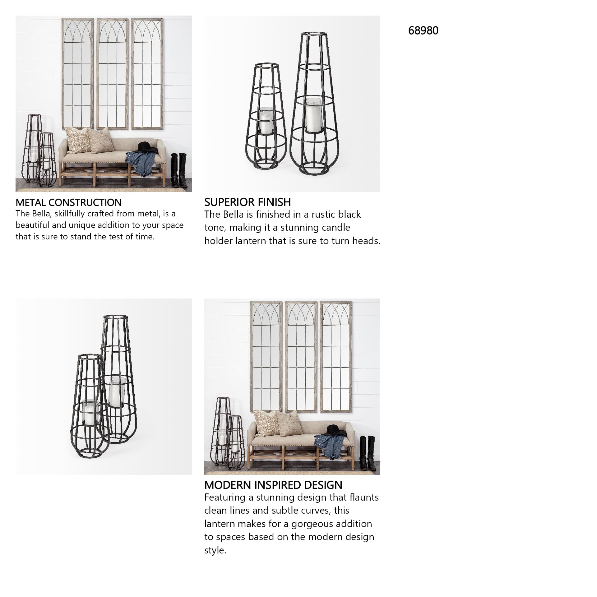 Bella Large Black Metal Cylindrical Cage Candle Holder Lantern — in a styled room