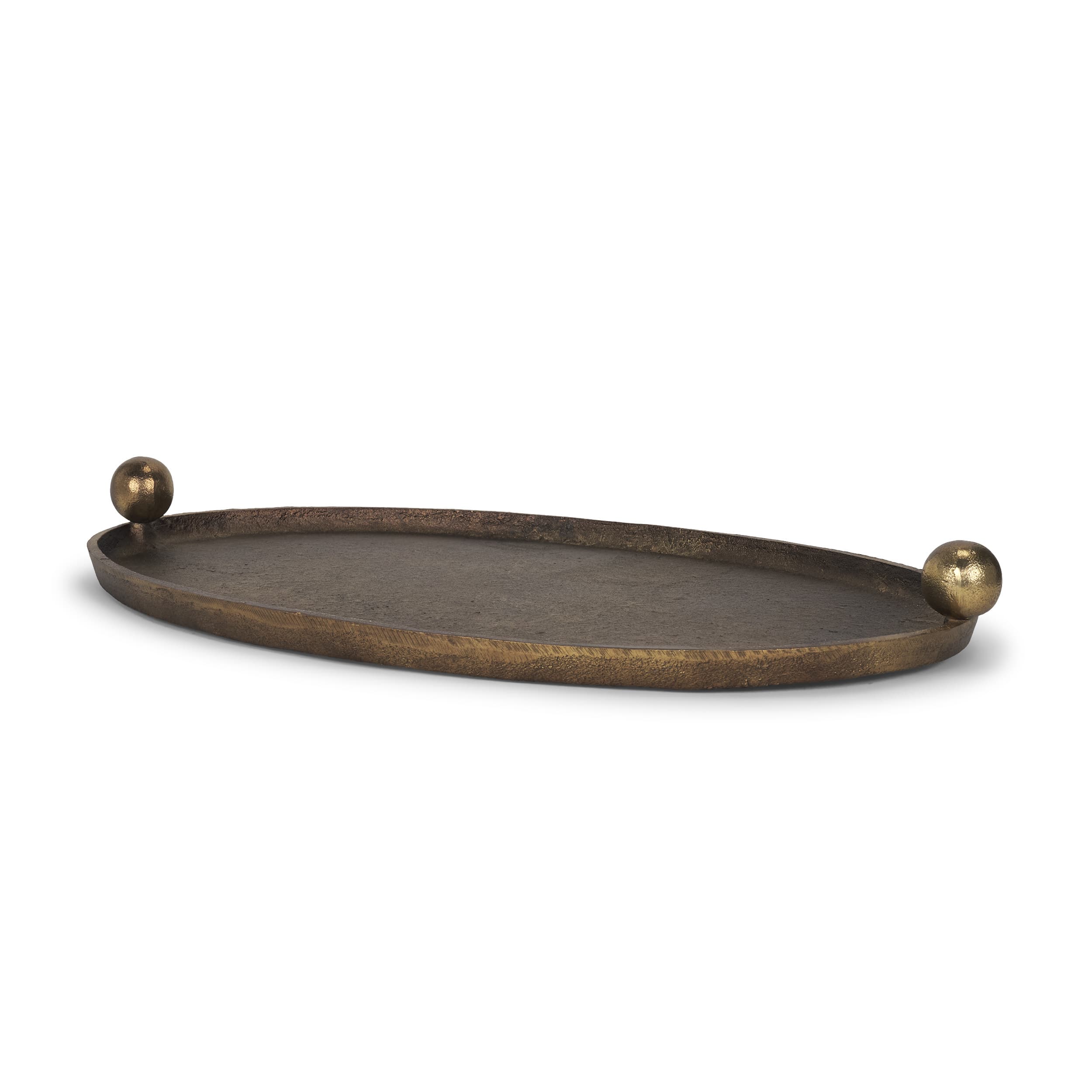 Jianna Small Oval Textured Antiqued Gold Metal Tray with Handles — product photograph
