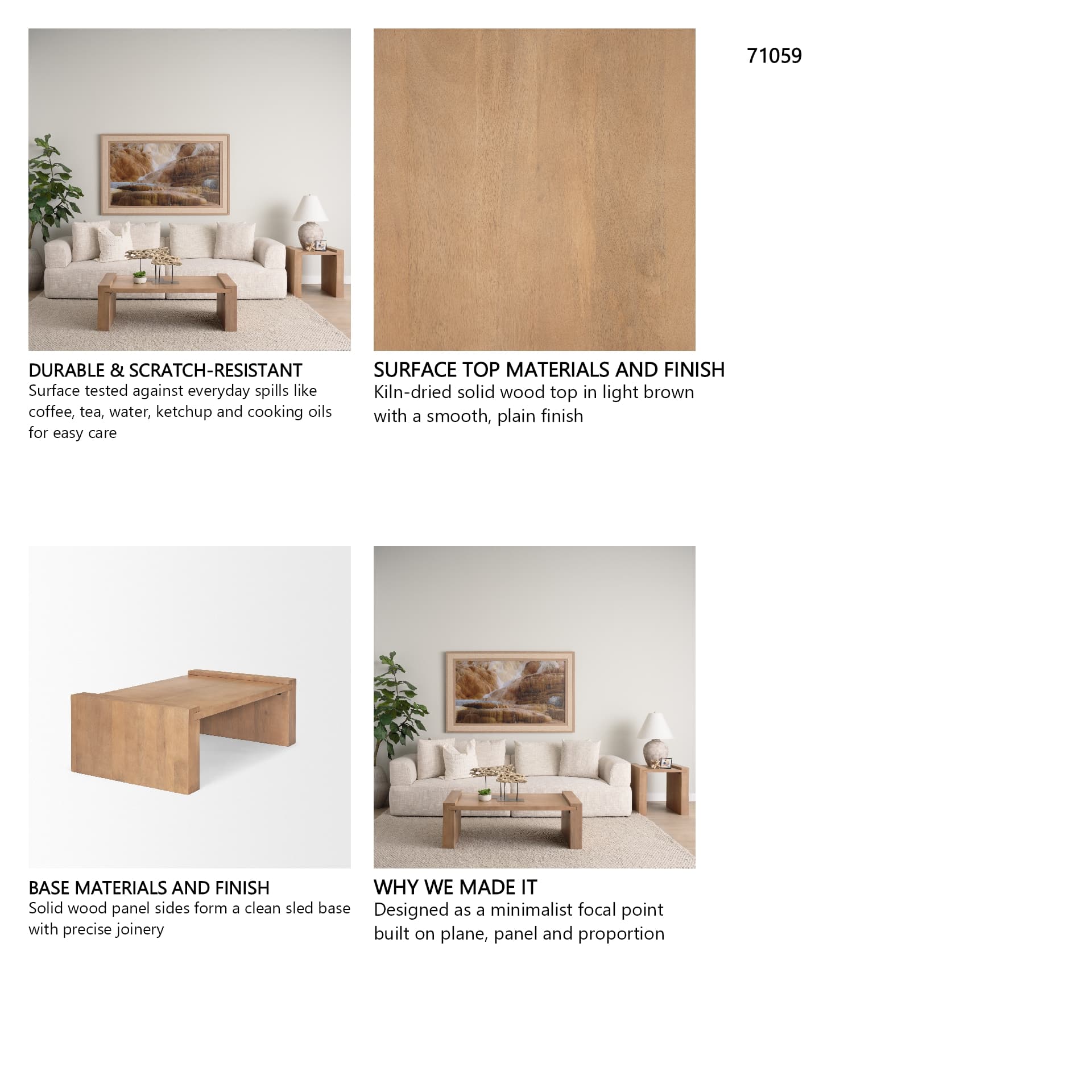Wesson Light Brown Wood Rectangular Coffee Table — in a styled room