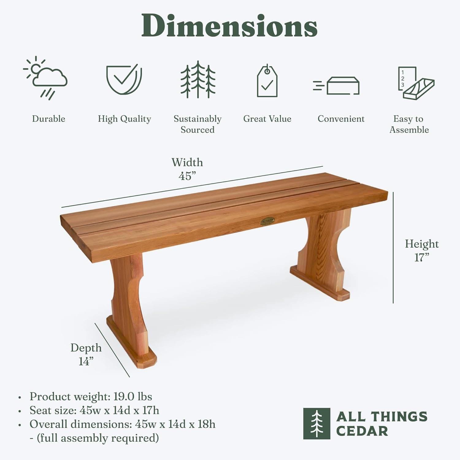 4-ft Cedar Backless Bench BB45 — product photograph