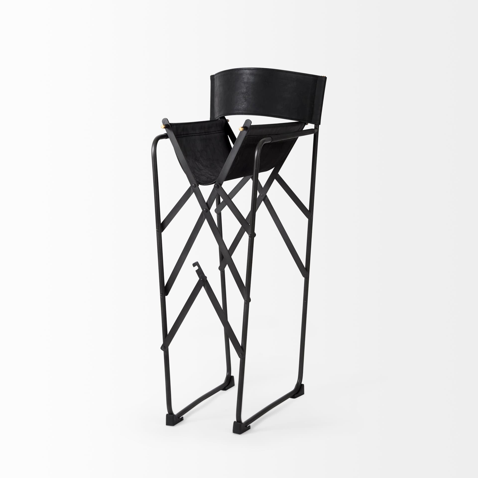 Direttore Backless 40.2in Seat Bar Stool | Black Leather w/ Black Iron — product photograph