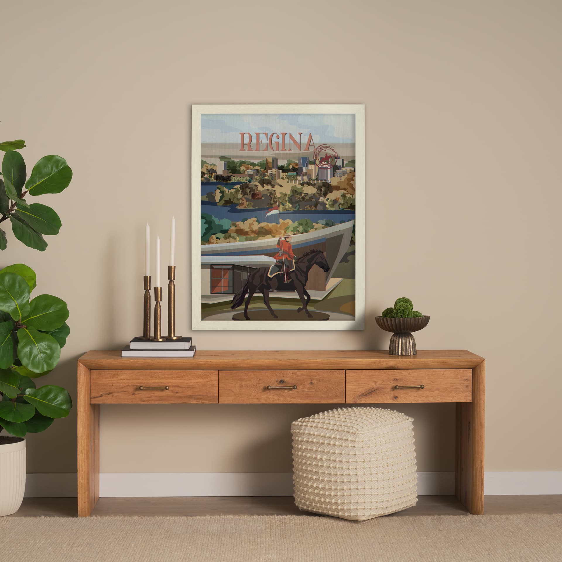 Regina Go Canada (L) by Mercana Studio a Hand Embellished Decograph Framed Art Print — in a styled room