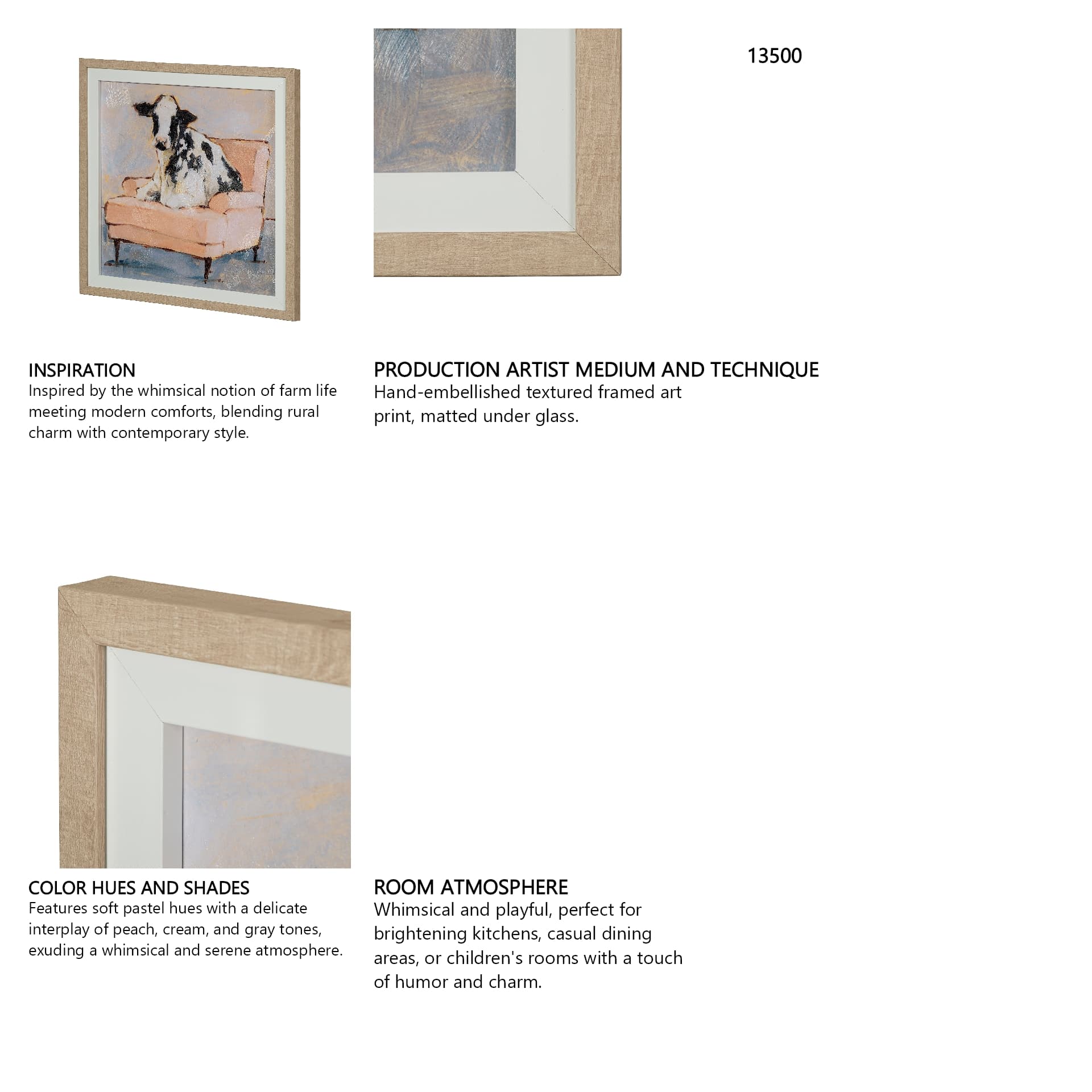 Moo-ving In II by Ethan Harper a Hand Embellished Textured Framed Art Print Matted under Glass — in a styled room