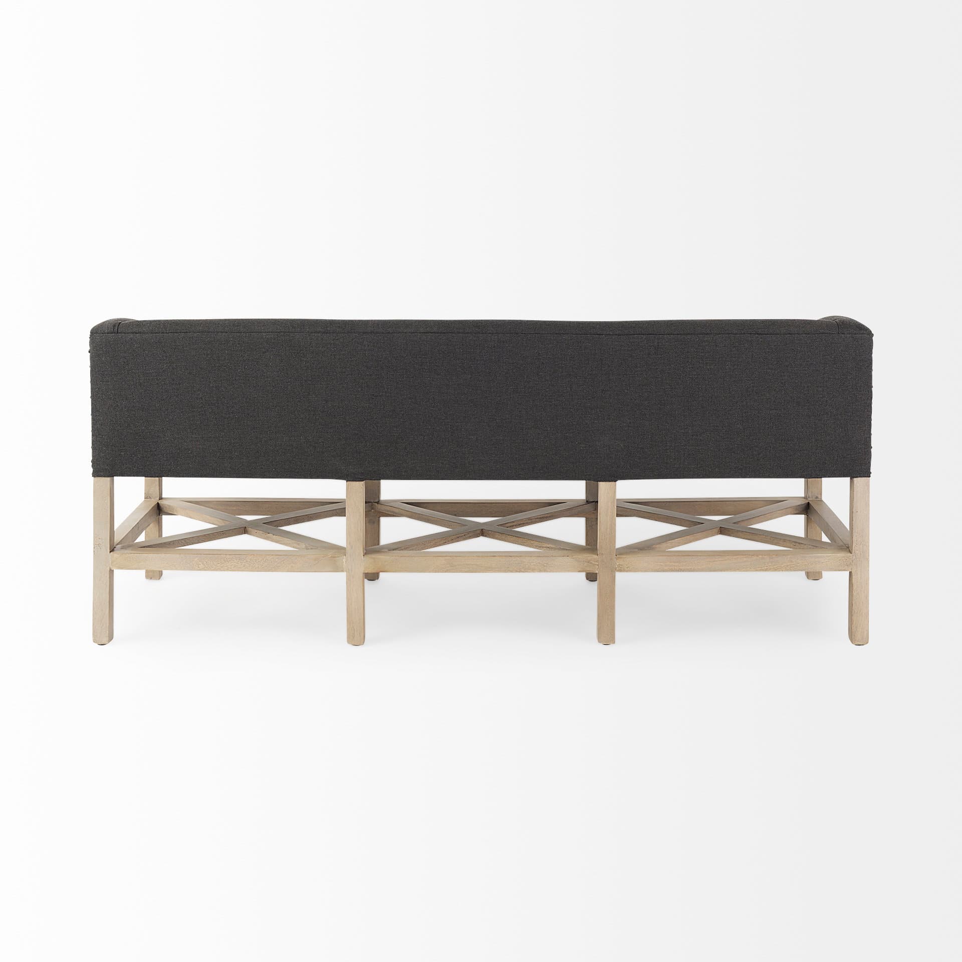 Bergen 60.0L x 19.0W x 25.5H Dark Gray Fabric W/ Light Brown Wooden Base Accent Bench — product photograph