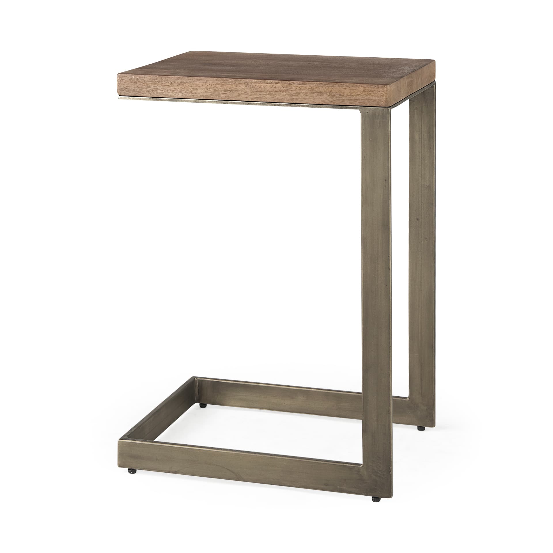 Faye 14L x 18W x 26H Medium Brown Wood W/ Antique Nickel Finished Metal Base C Side Table — product photograph