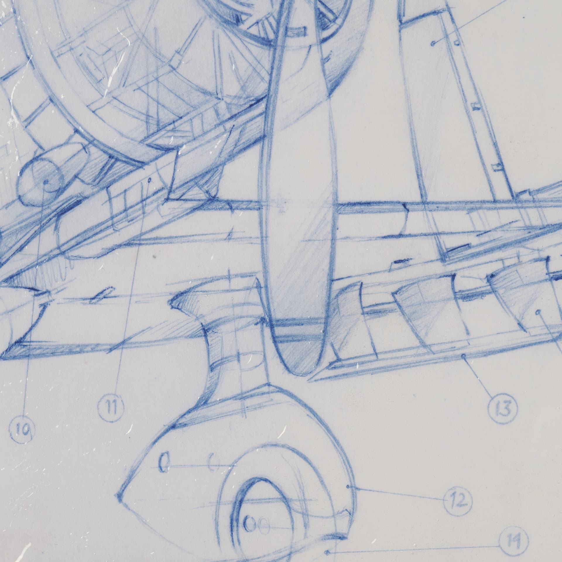 Airplane Mechanical Sketch II by Ethan Harper Hand Embellished Framed Art Print Matted under Glass — product photograph
