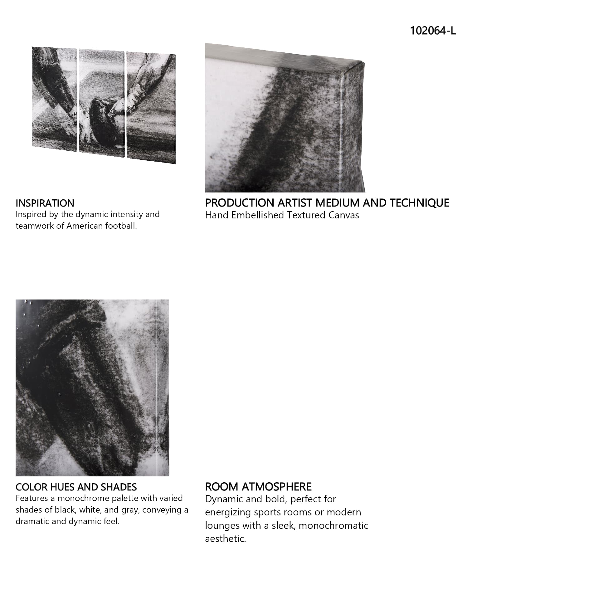 Sports Collection Football 3 Piece Triptych (L) by Mercana Studio a Hand Embellished Textured Canvas — in a styled room