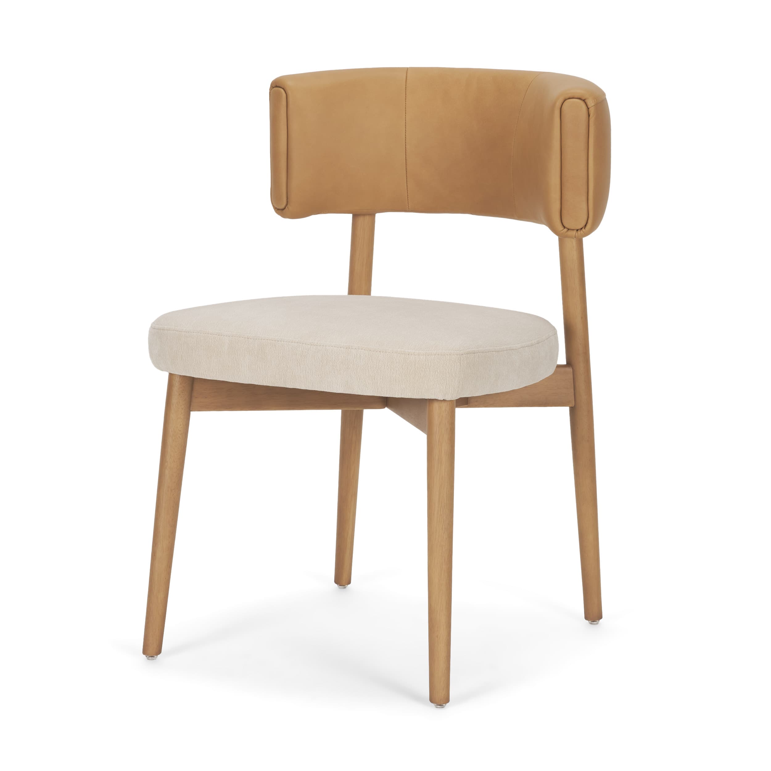 Motley Open Back Dining Side Chair | Cream Fabric w/ Brown Wood — product photograph