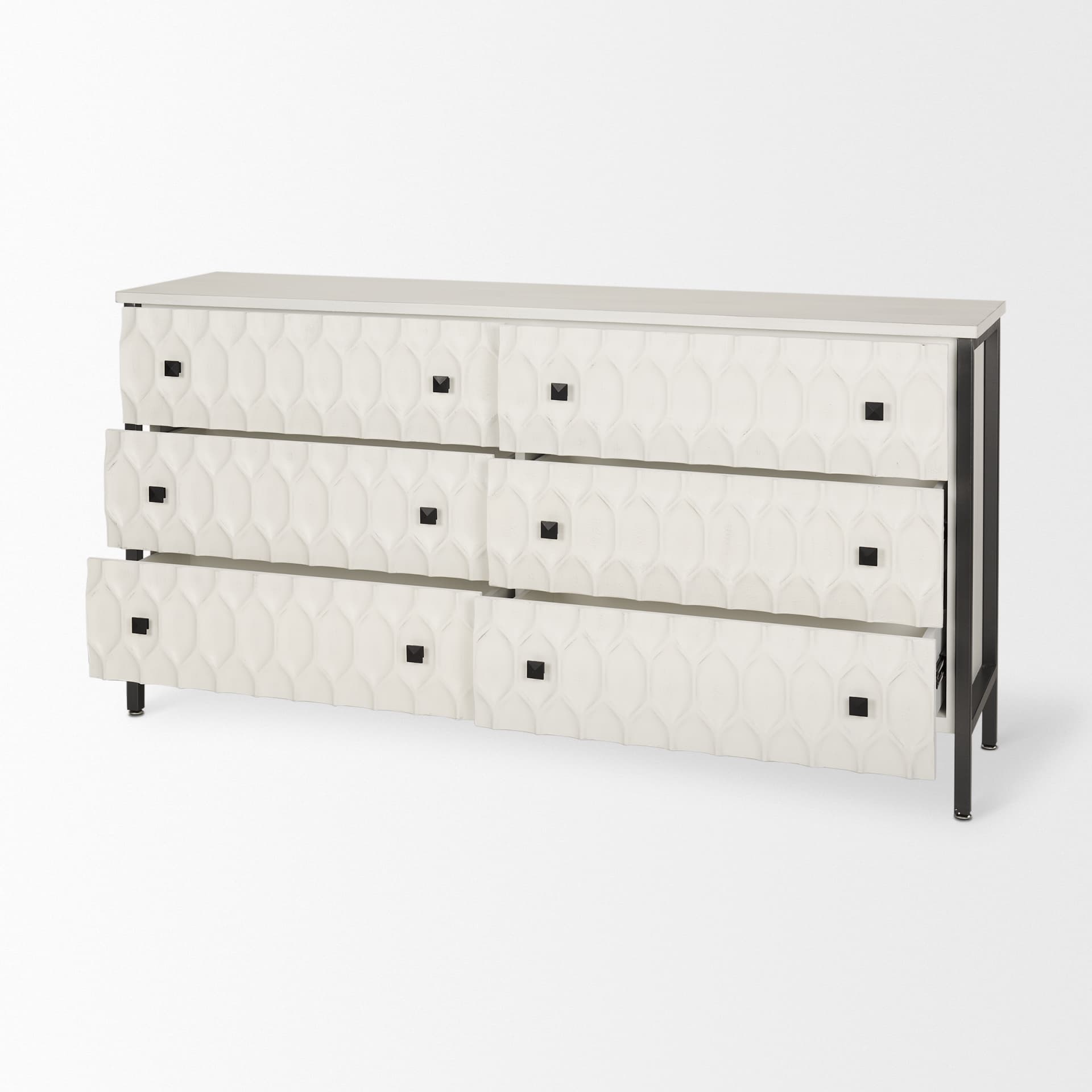 Savannah White Fir Veneer w/ Gray Metal 6-Drawer Sideboard — product photograph