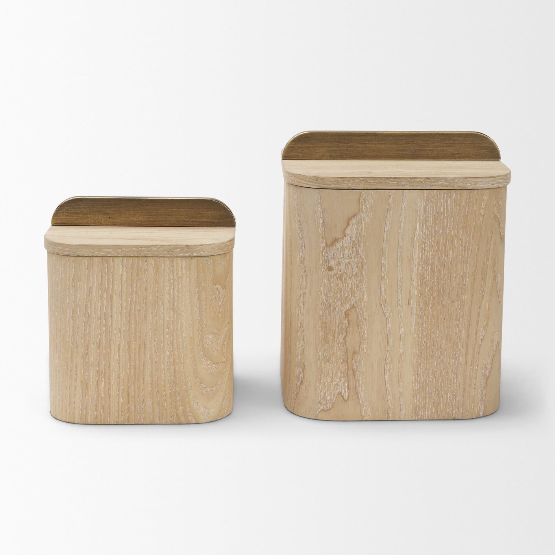 Benton White-Washed Wood w/ Brass Handle Decorative Box Set — product photograph