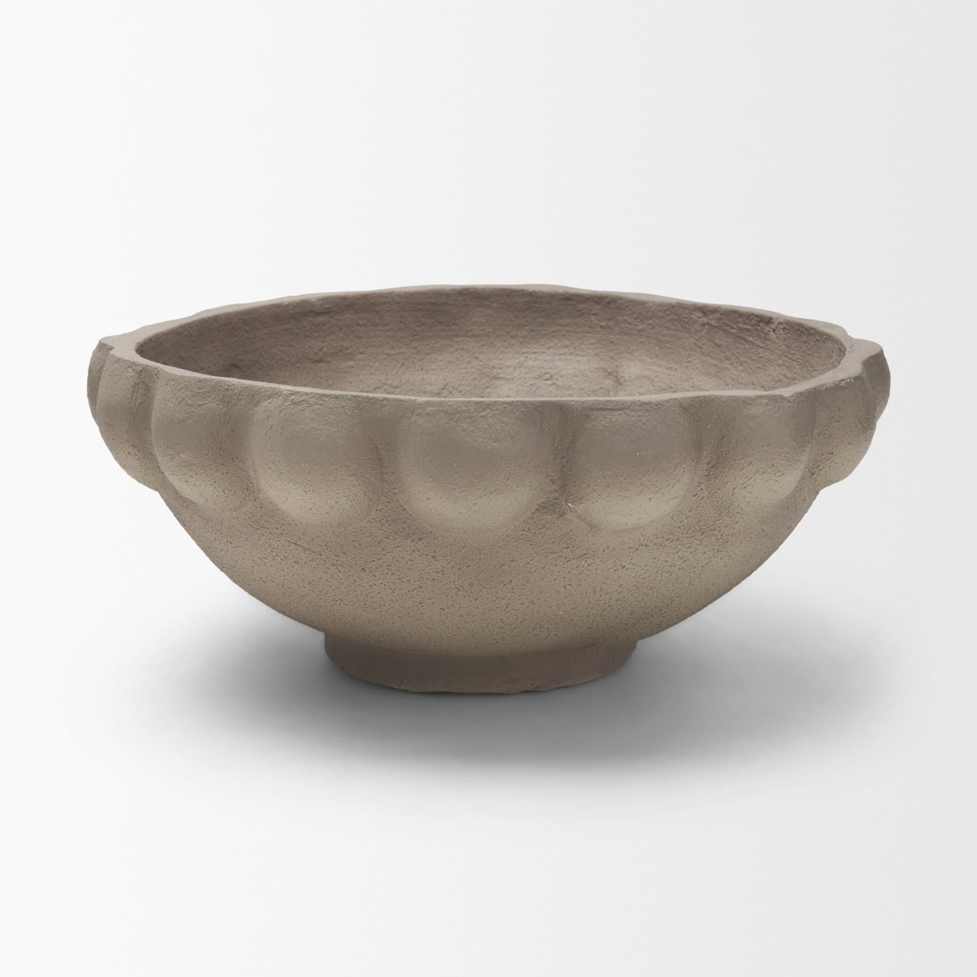 Konya Large Earthen Gray-Brown Dotted Paper Mache Centerpiece Bowl — product photograph